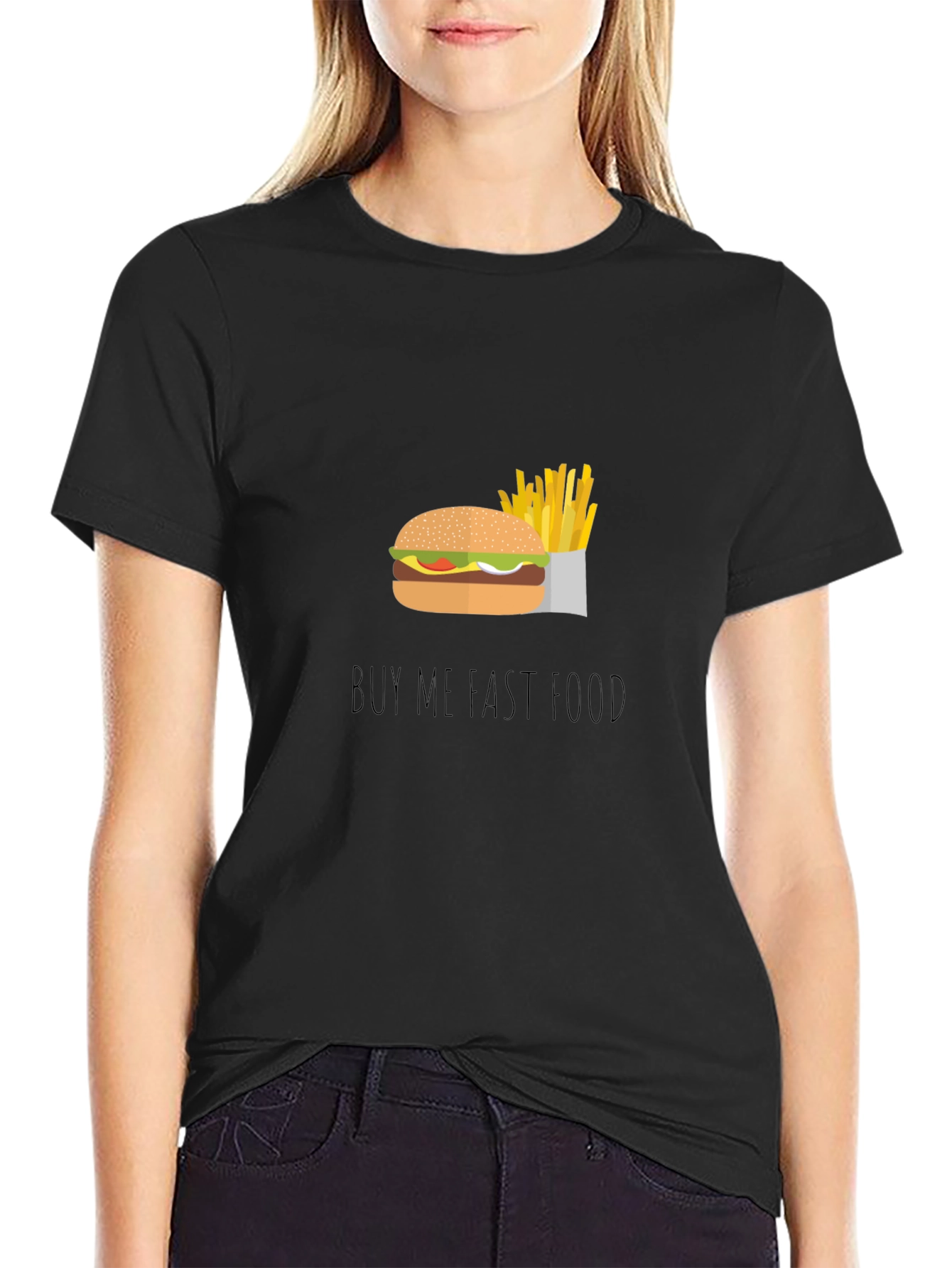 Black Buy Me Fast Food Graphic Tee - Unisex Black T-Shirt view 2