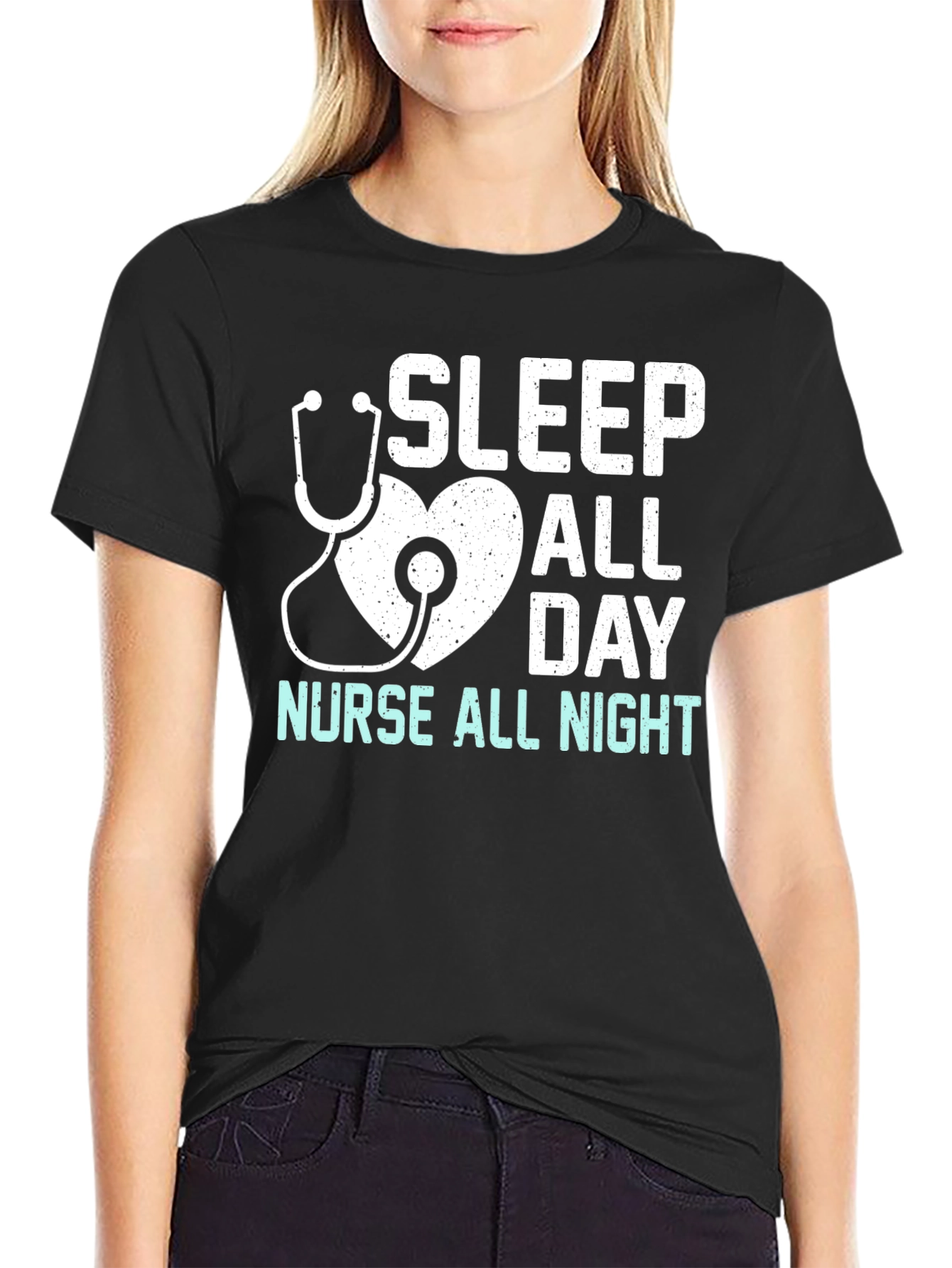 Black Nurse T-Shirt - Sleep All Day, Nurse All Night view 2