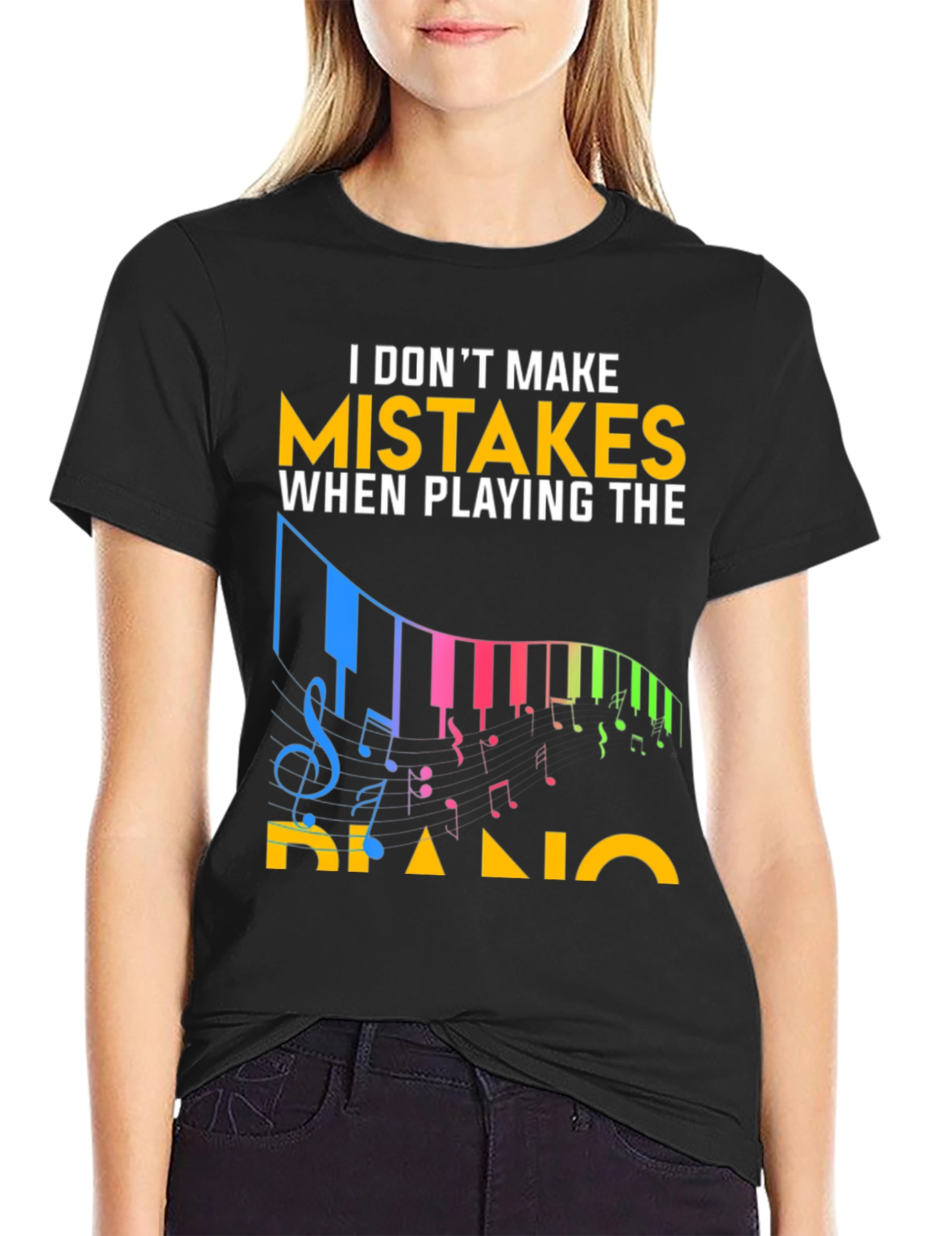 Black Funny Piano Player T-Shirt: No Mistakes! view 2