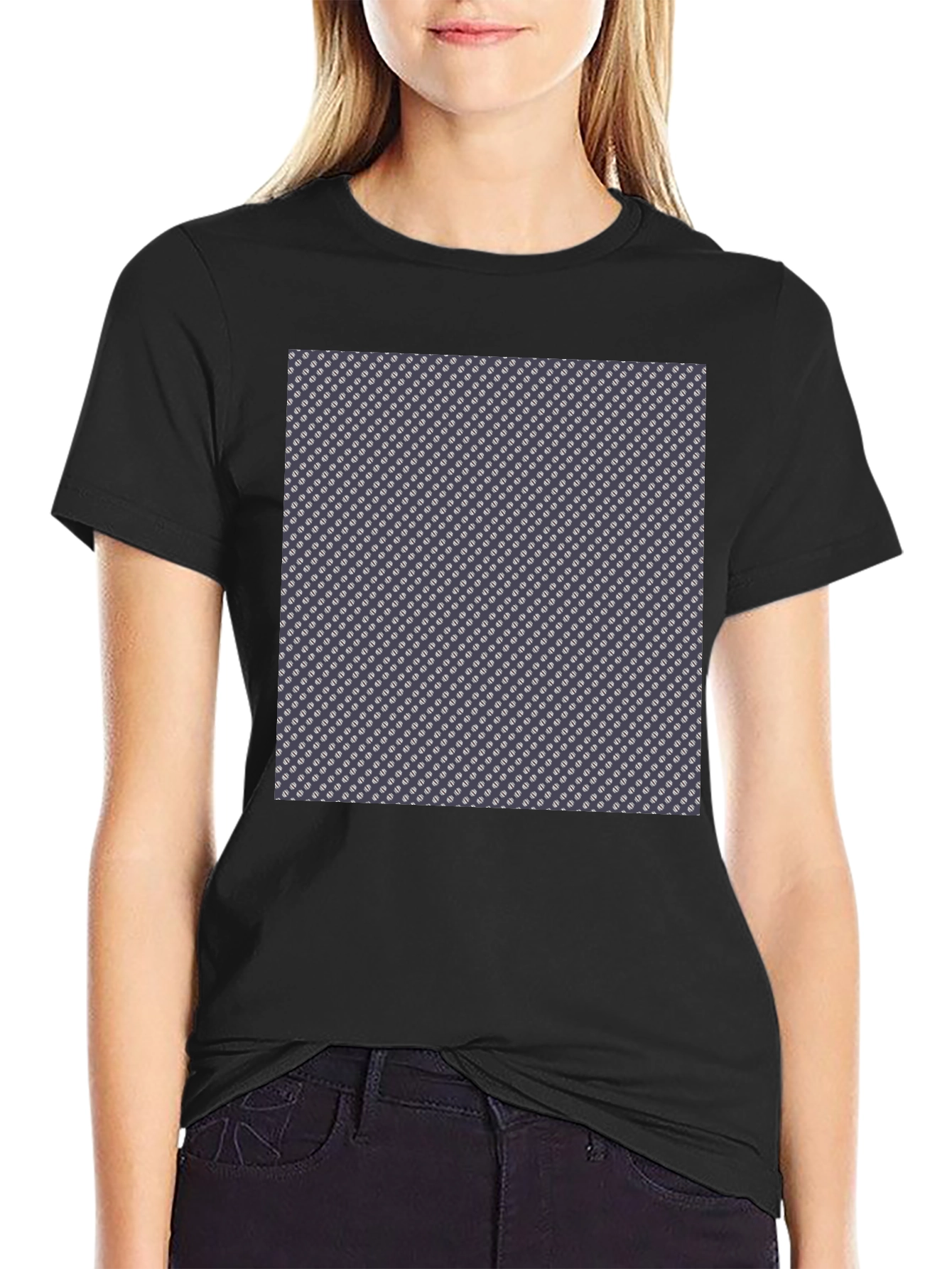 Black Patterned Print Black T-Shirt Casual Wear view 2
