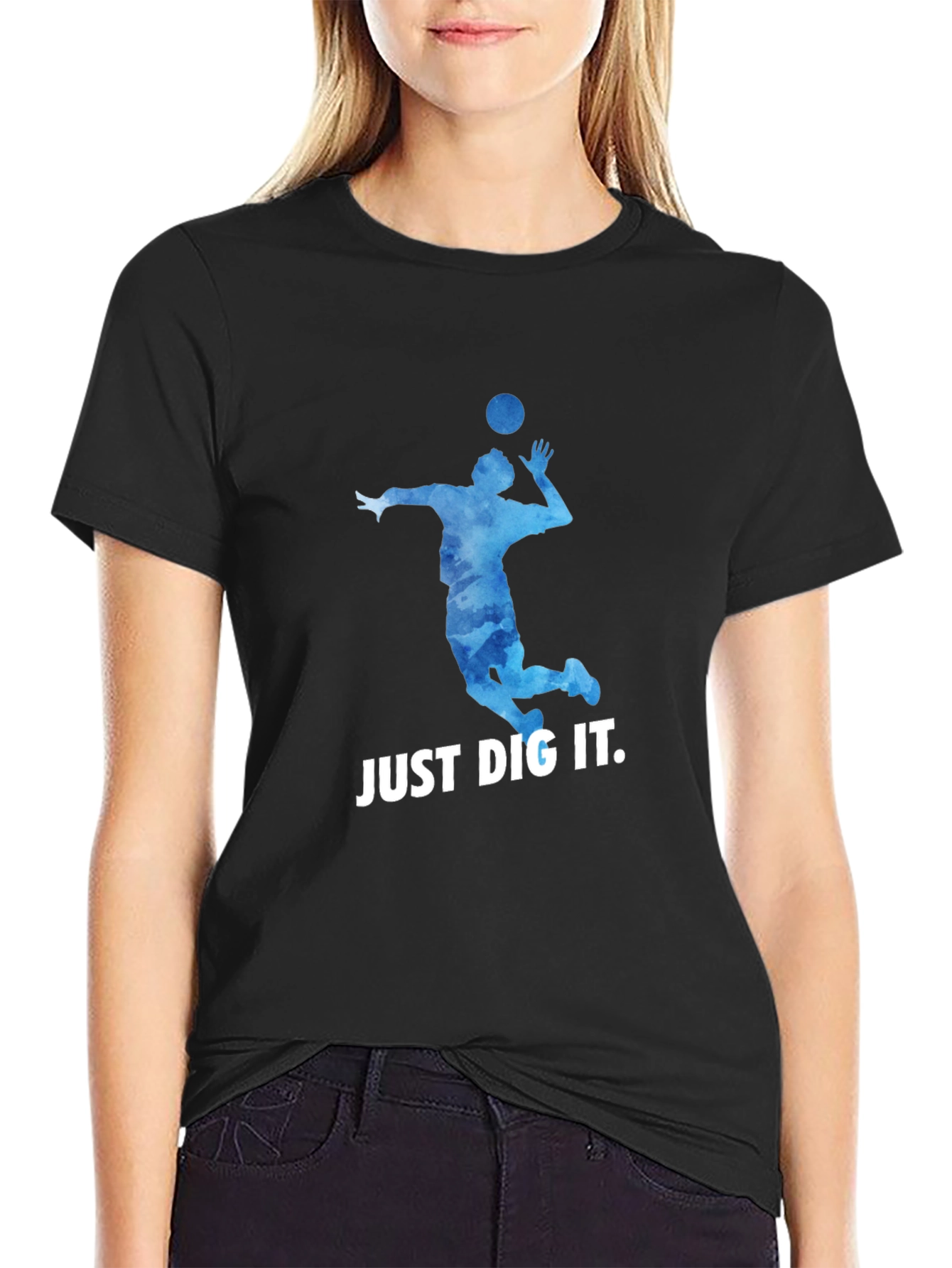 Black Volleyball Graphic Tee - "Just Dig It" T-Shirt view 2
