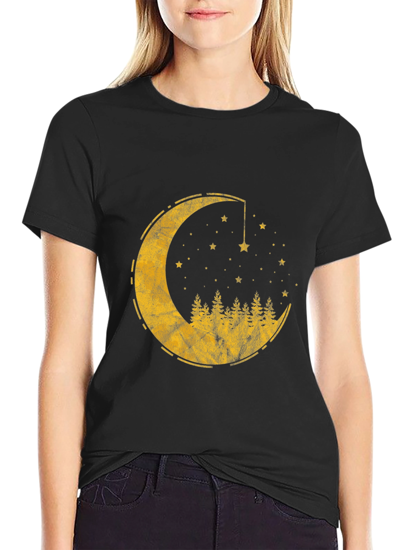 Black Crescent Moon & Forest Graphic T-Shirt - Men's Black Tee view 2