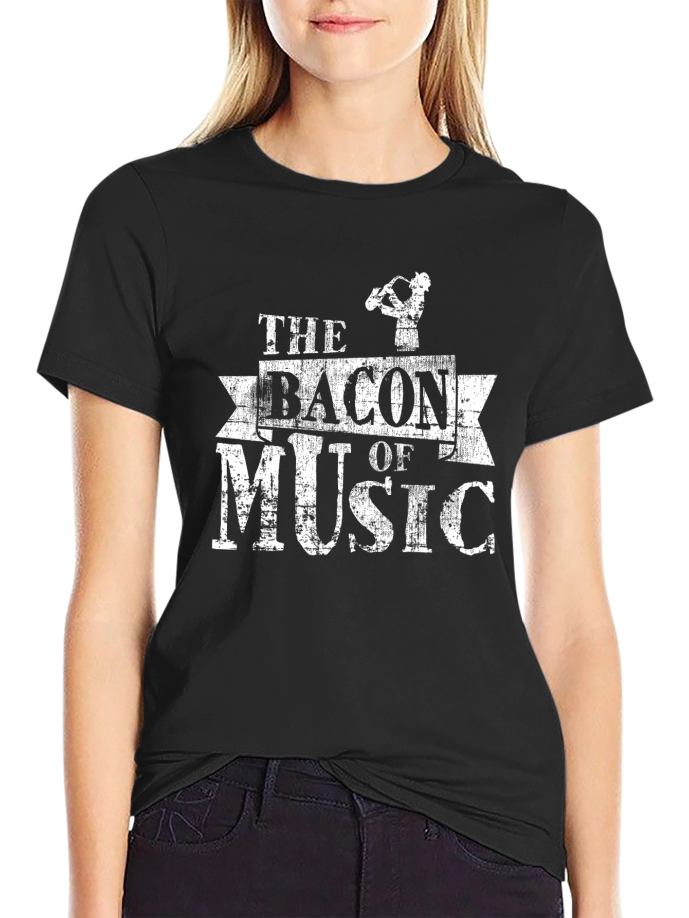 Black The Bacon Of Music Black Graphic Tee view 2