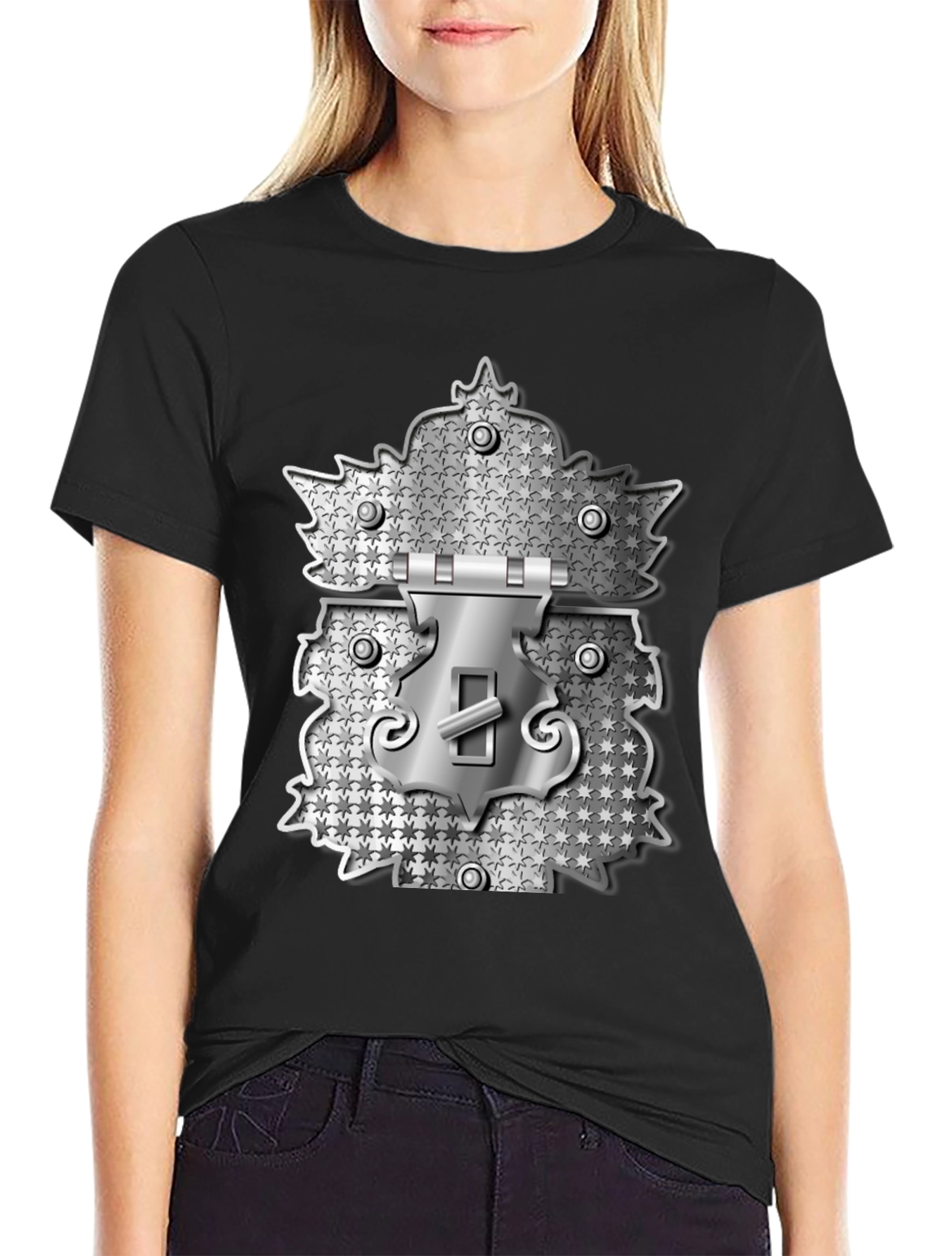 Black Novelty Lock Graphic Print Black T-Shirt view 2