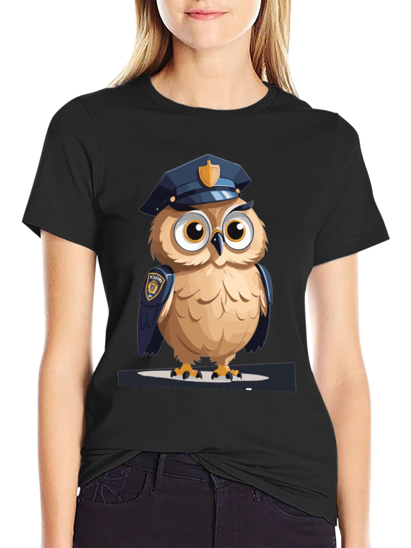 Black Owl Police Graphic Tee - Men's Black T-Shirt view 2