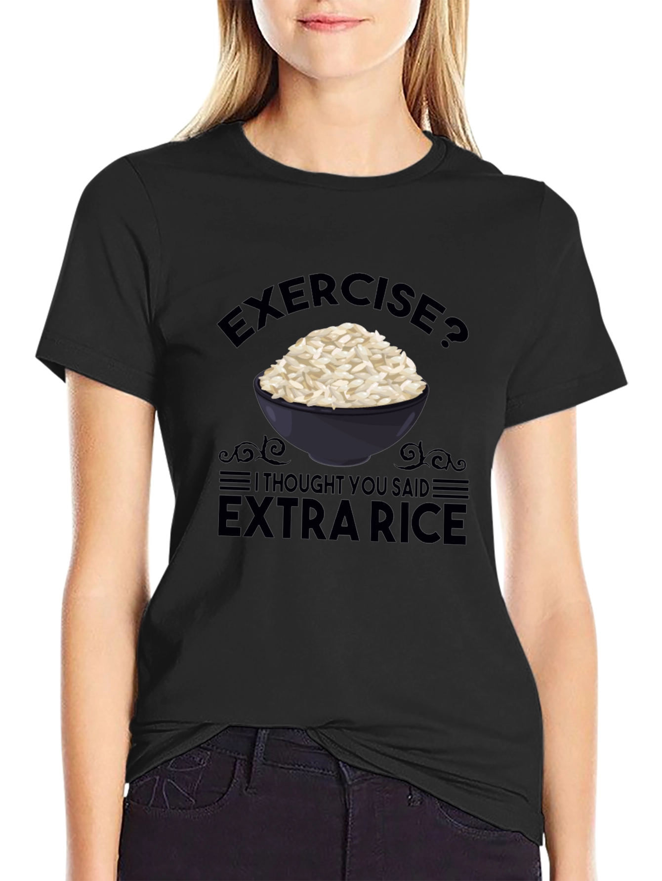 Black Exercise? Extra Rice Funny T-Shirt view 2