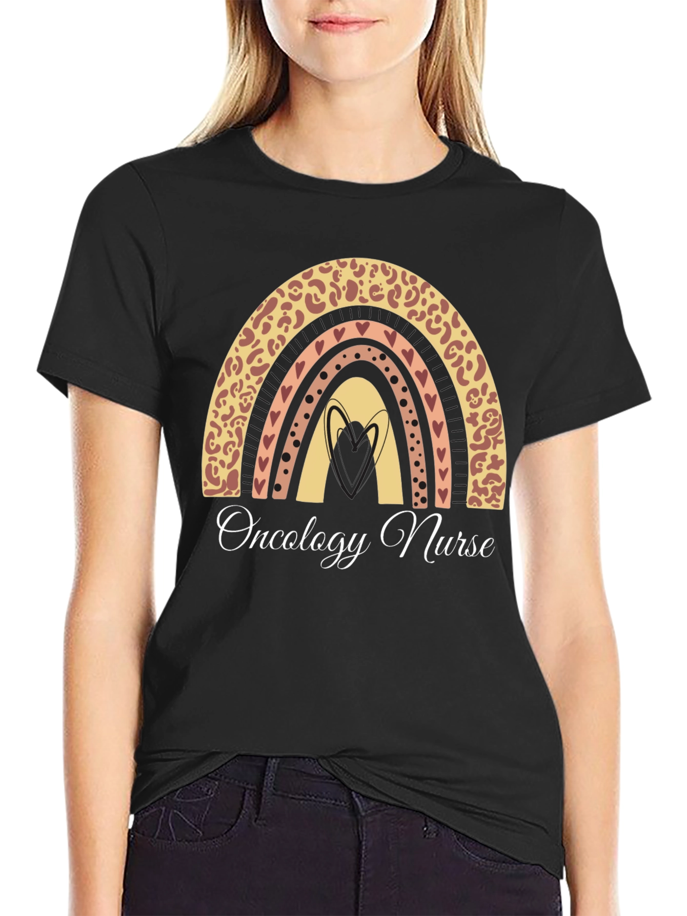 Black Oncology Nurse Rainbow Graphic T-Shirt view 2