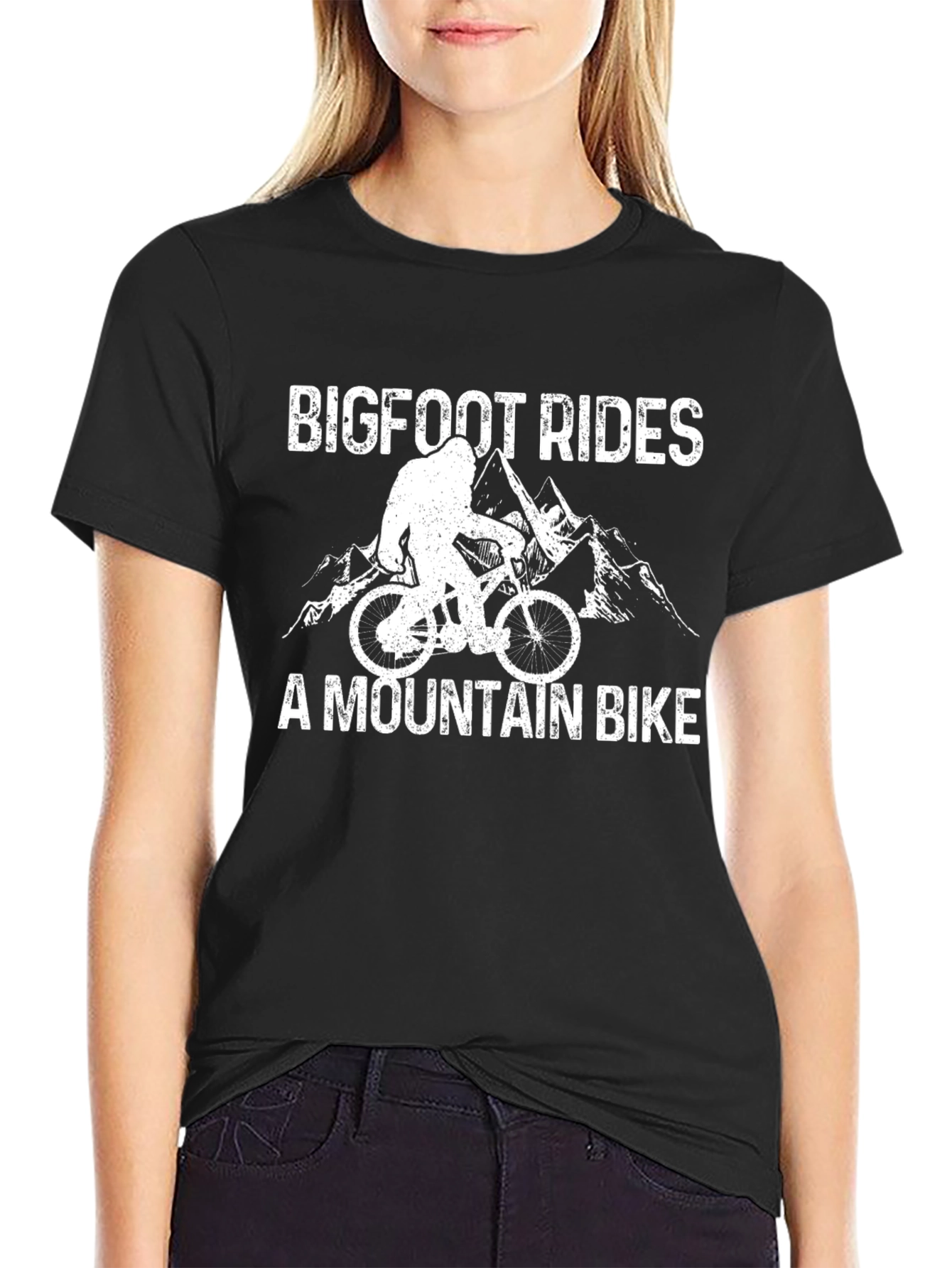 Black Bigfoot Rides A Mountain Bike Graphic T-Shirt view 2