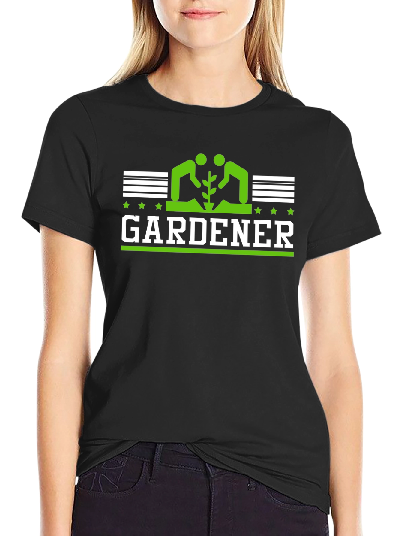 Black Gardener Graphic Tee - Green on Black view 2