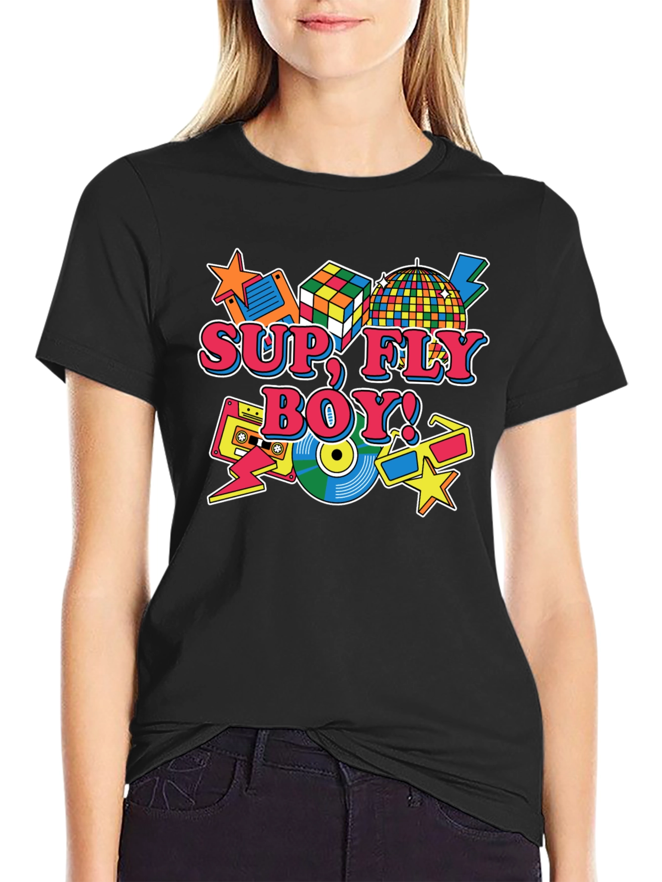 Black Retro "Sup Fly Boy!" Graphic T-Shirt view 2