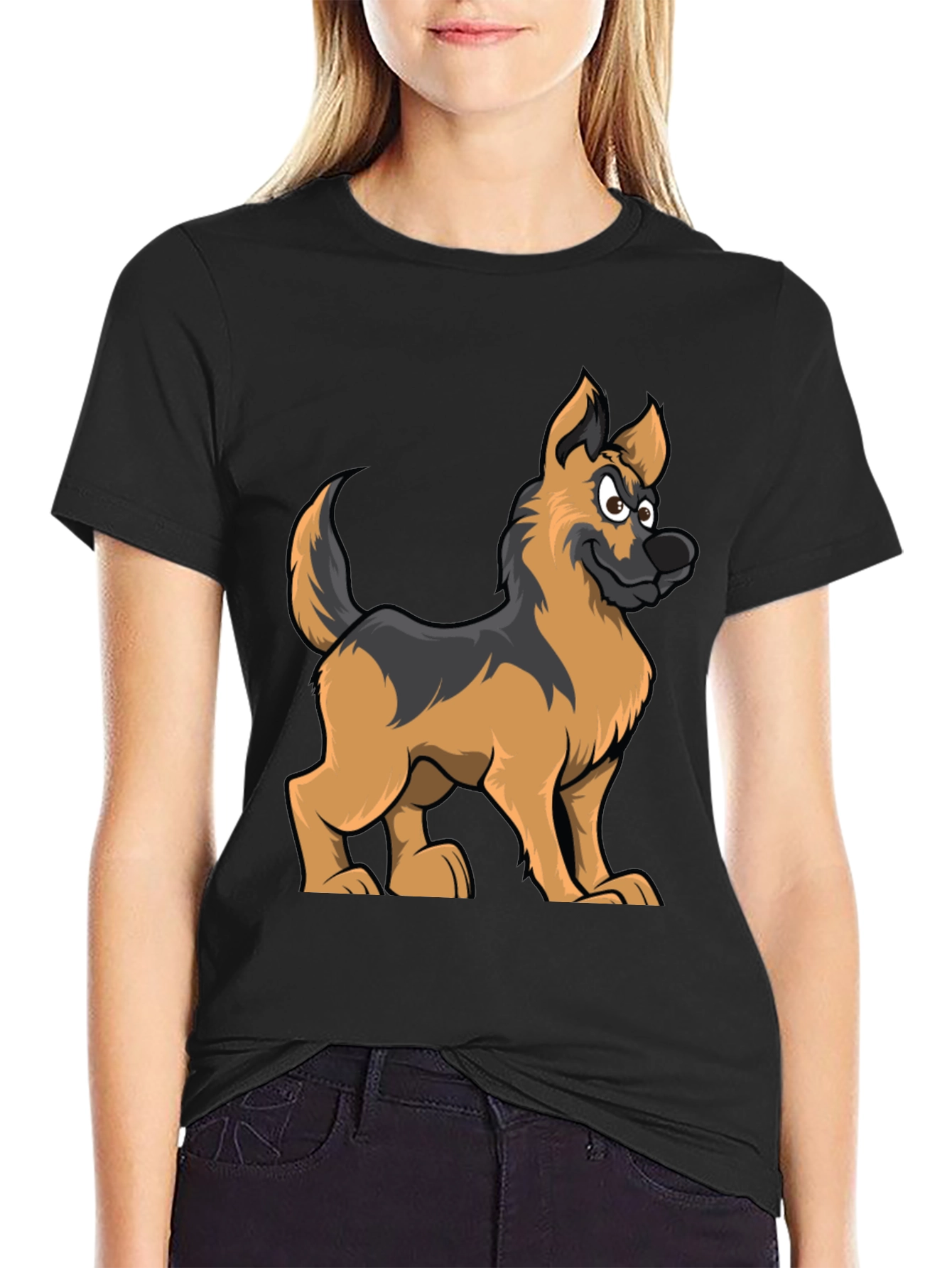 Black Cartoon German Shepherd Graphic Tee view 2