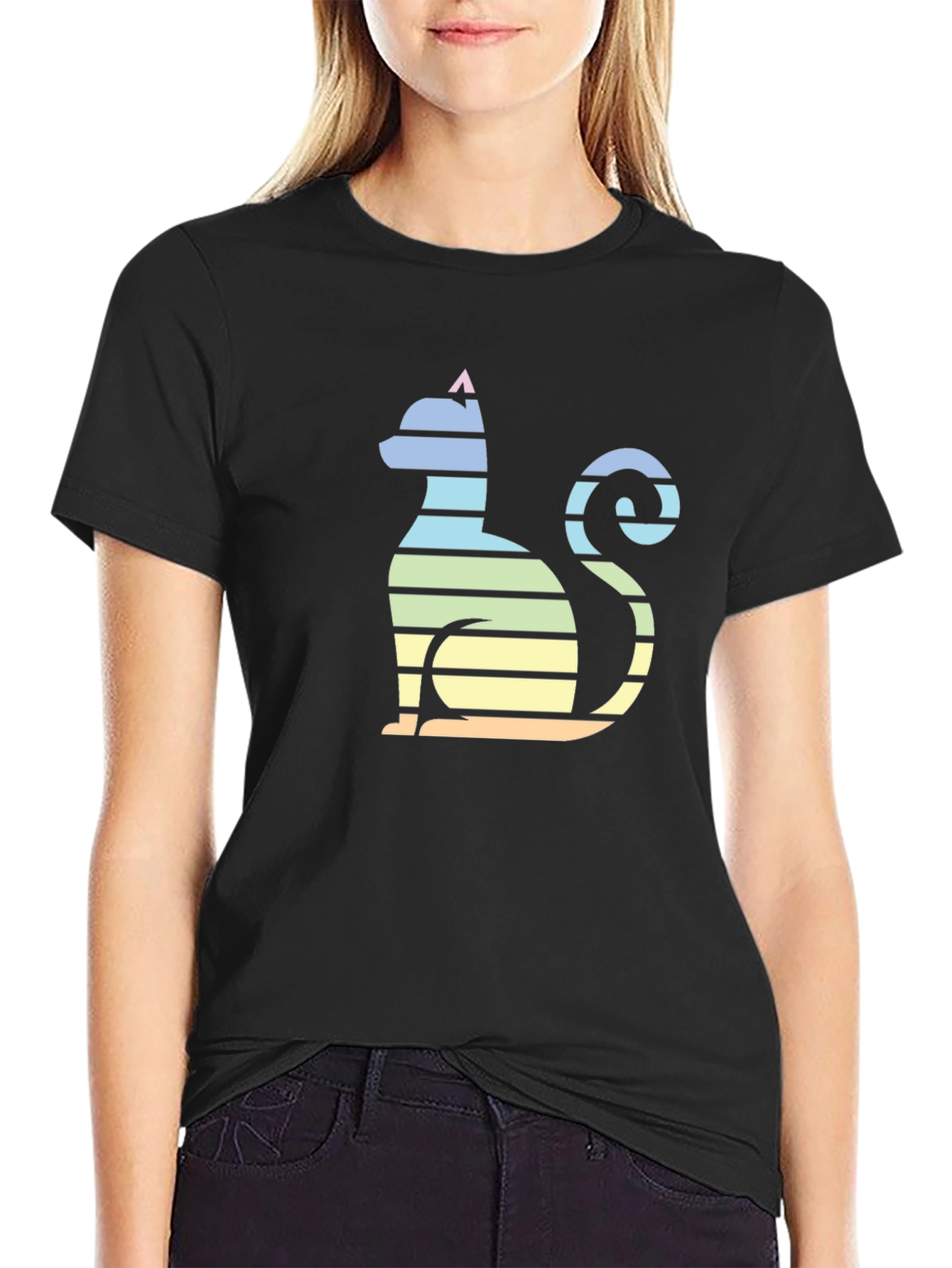 Black Striped Cat Graphic Tee - Men's Black T-Shirt view 2