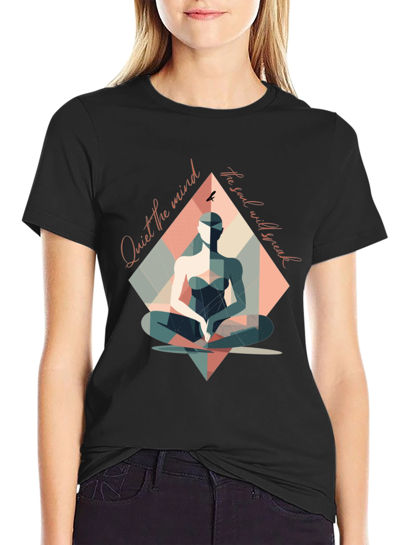 Black Mindful Meditation T-Shirt - Quiet the Mind, Speak the Soul view 2