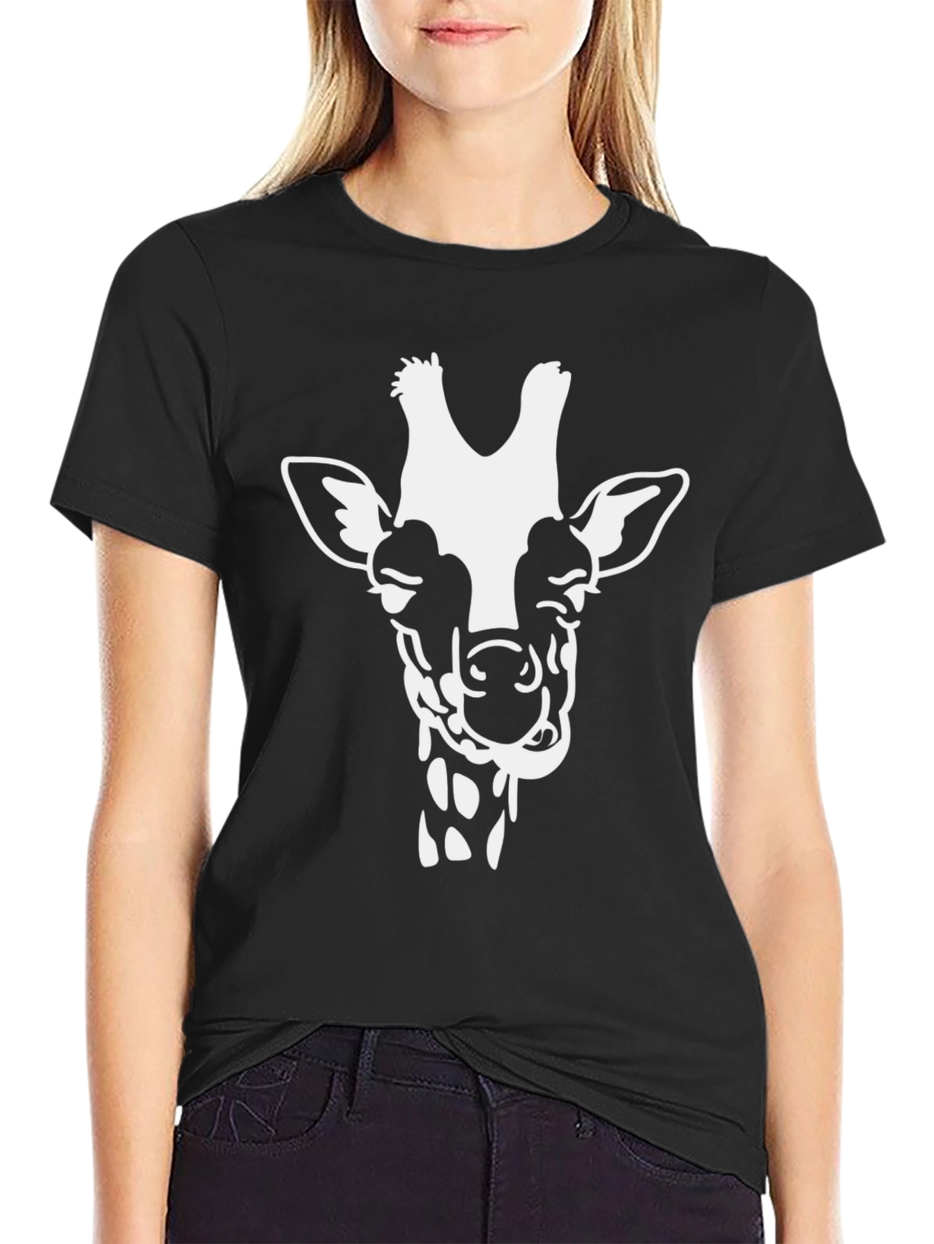 Black Giraffe Graphic Tee - Black Cotton Blend T-Shirt view 2