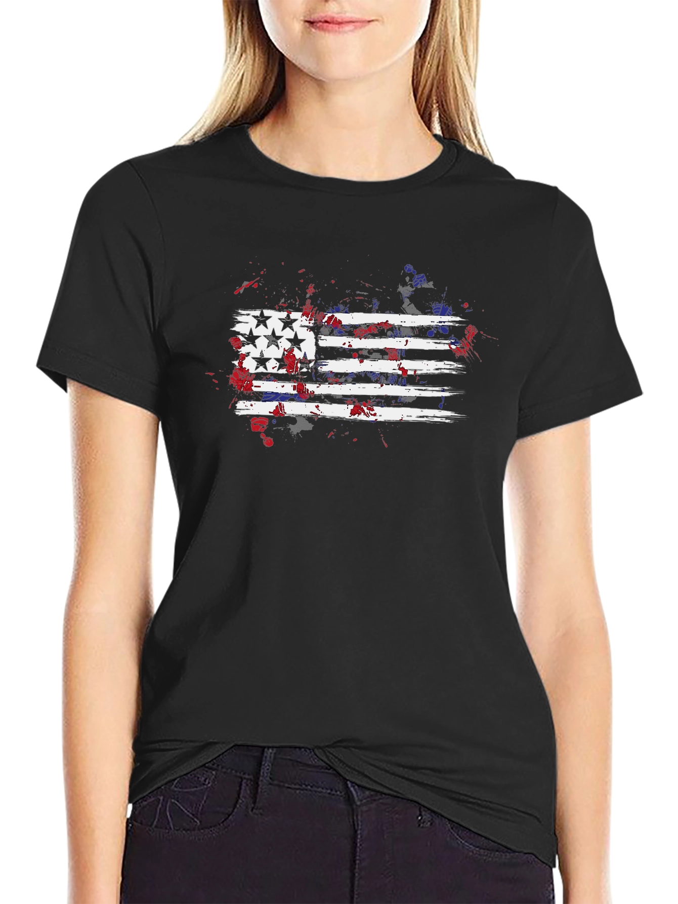 Black USA Flag Graphic Print Men's Black T-Shirt view 2