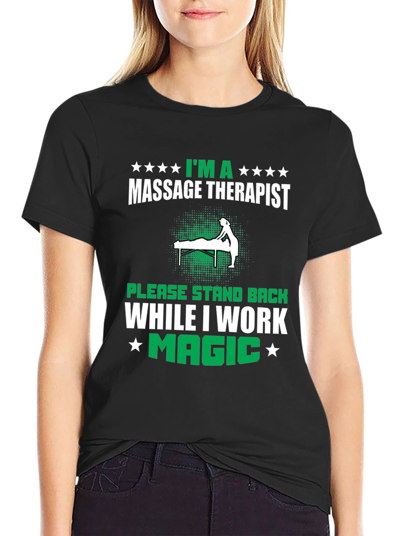 Black Massage Therapist T-Shirt - Work Magic view 2