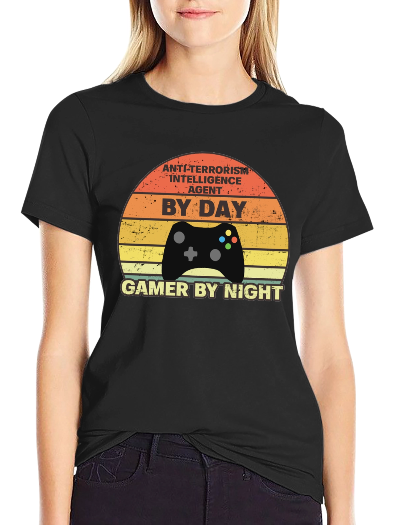 Black Anti-Terrorism Agent Gamer T-Shirt view 2