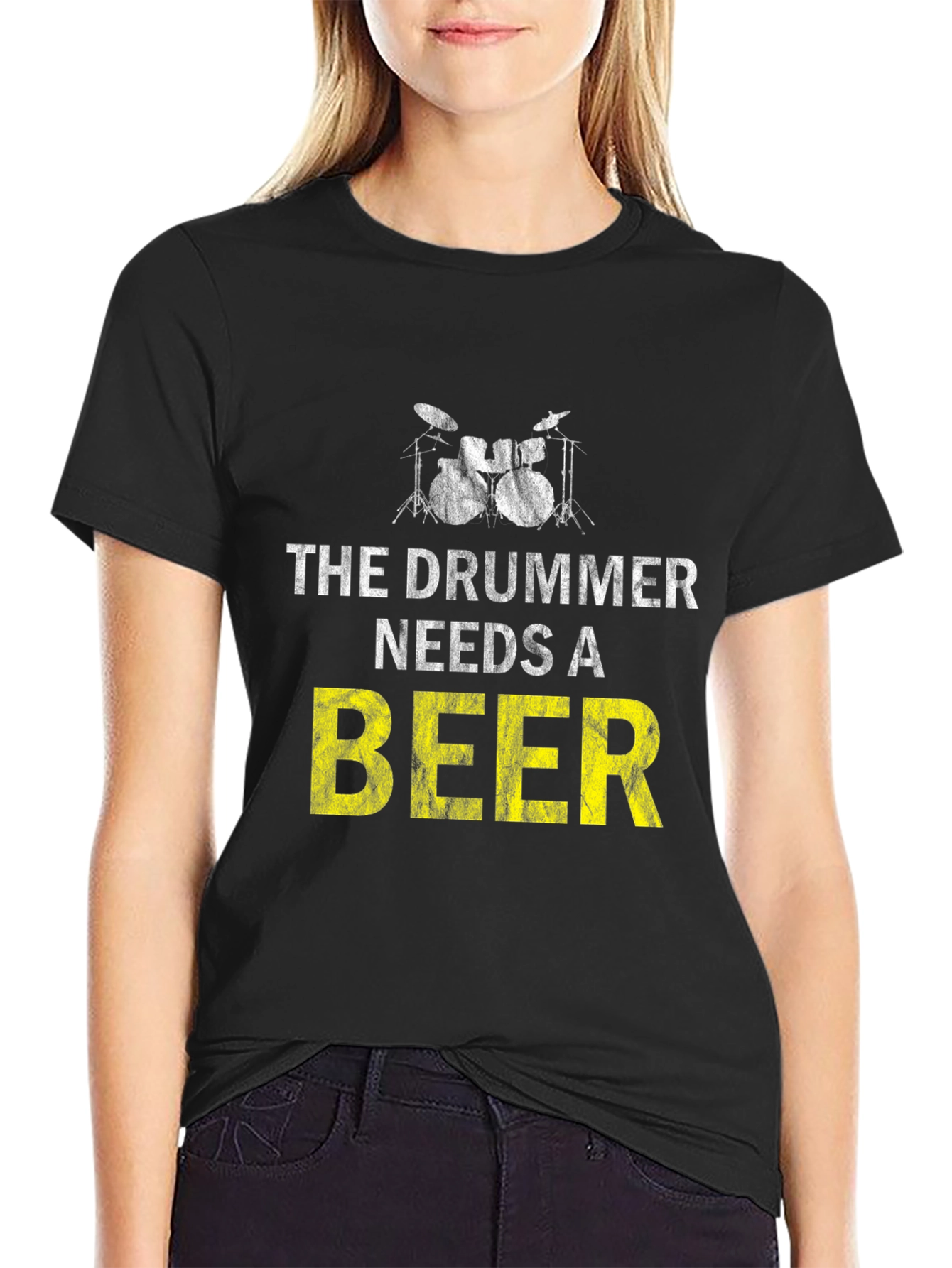 Black Drummer Needs Beer T-Shirt - Music Lover Tee view 2