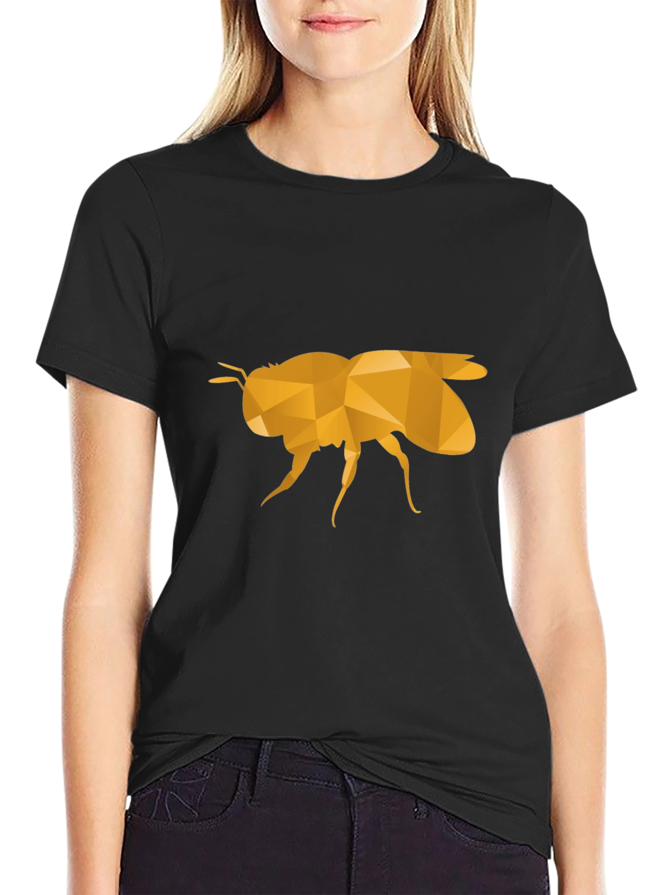 Black Geometric Bee Graphic Black T-Shirt view 2