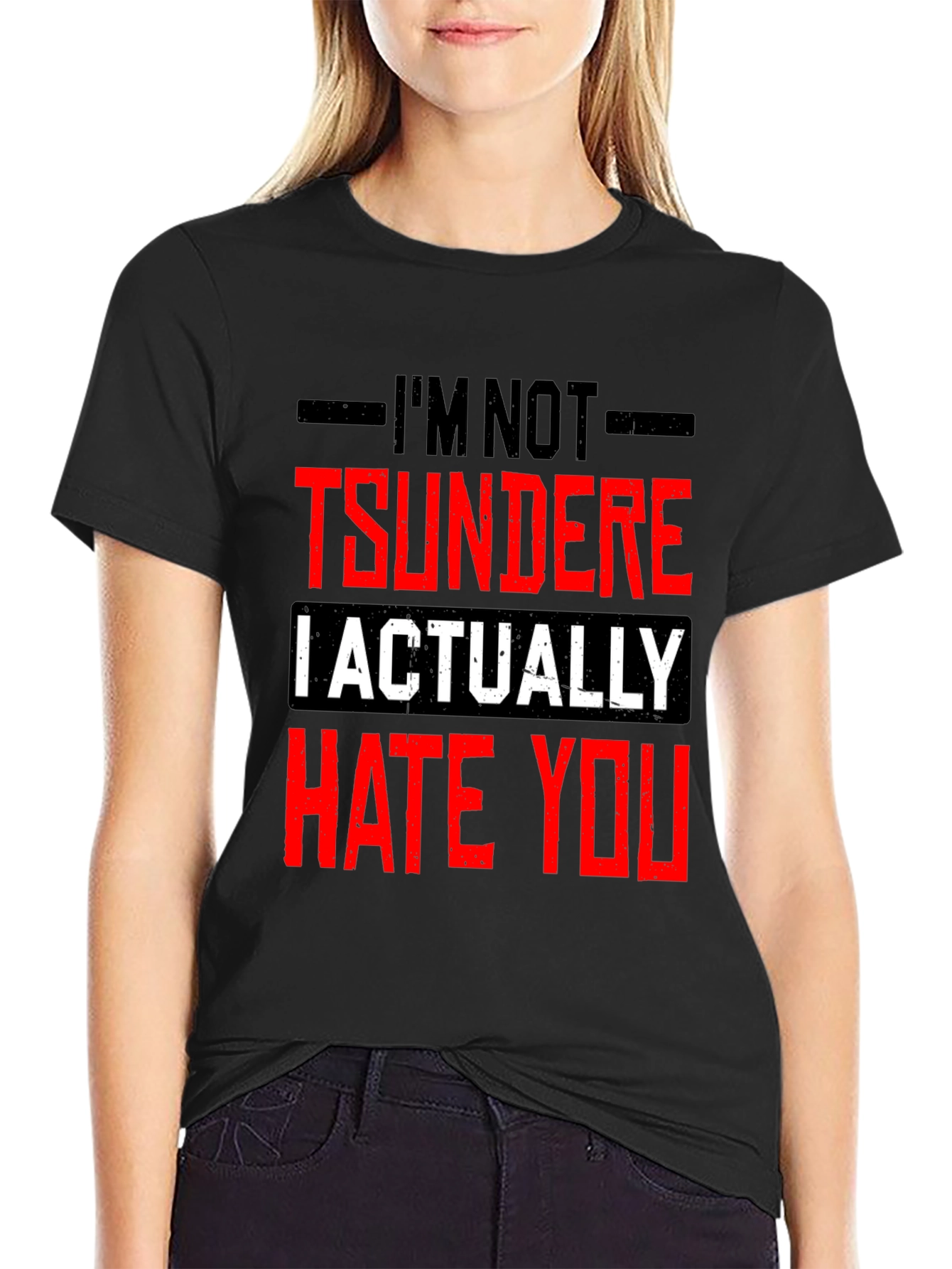 Black I'm Not Tsundere Funny Graphic Tee view 2