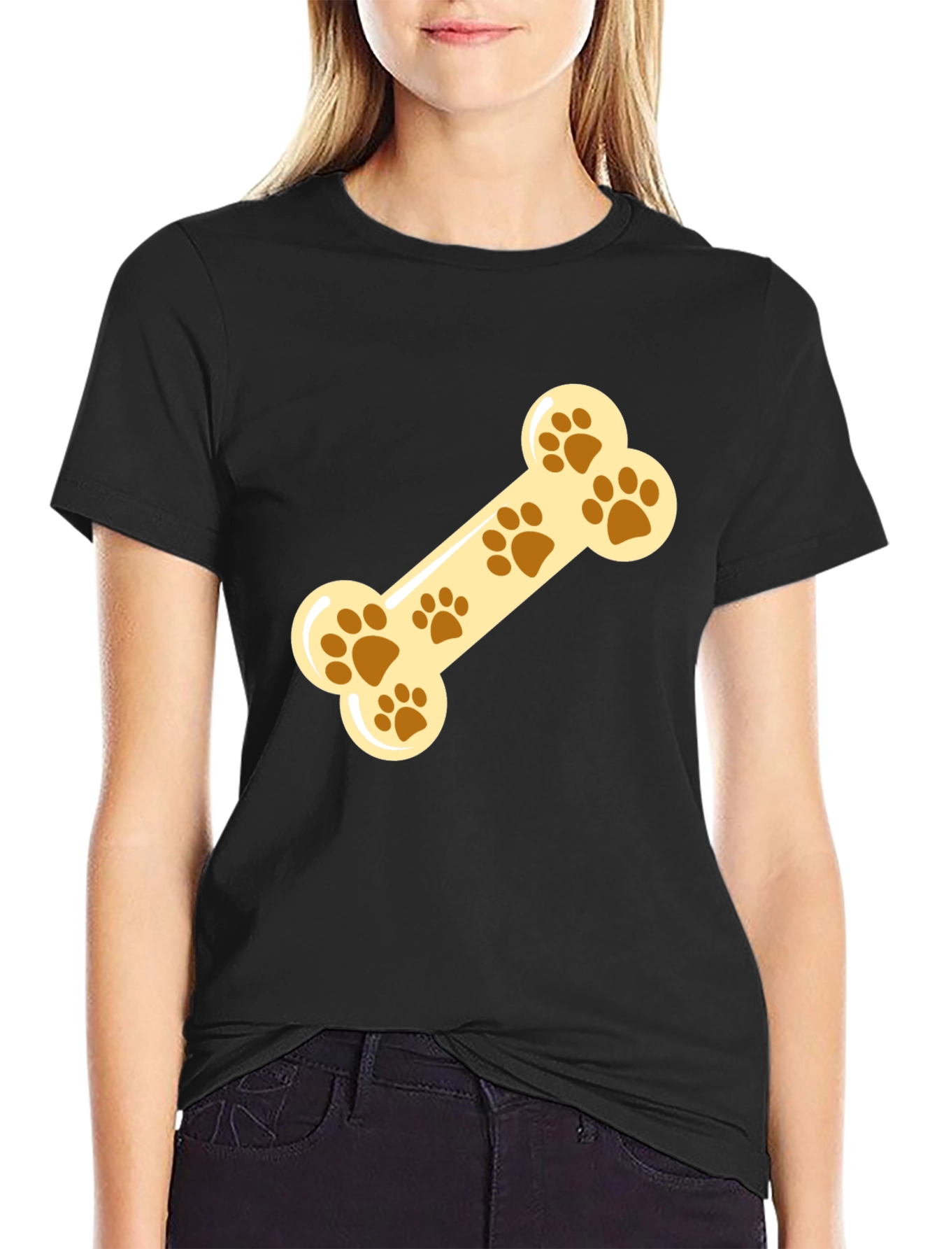 Black Paw Print Dog Bone Graphic Tee view 2