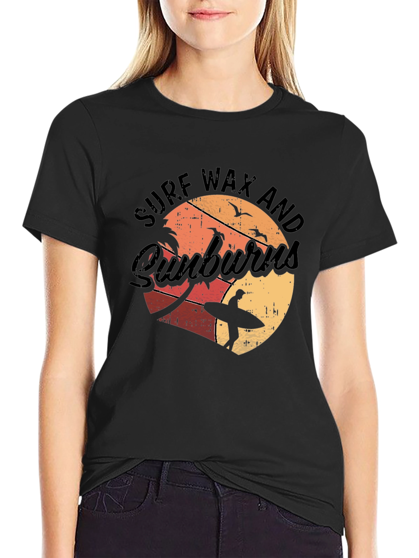 Black Surf Wax and Sunburns T-Shirt - Beach Vibes view 2