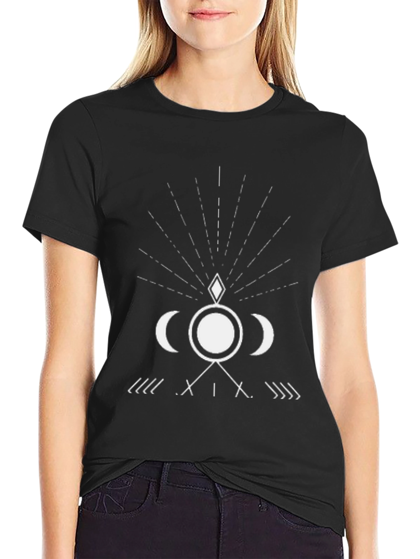 Black Geometric Moon Graphic Tee - Black view 2