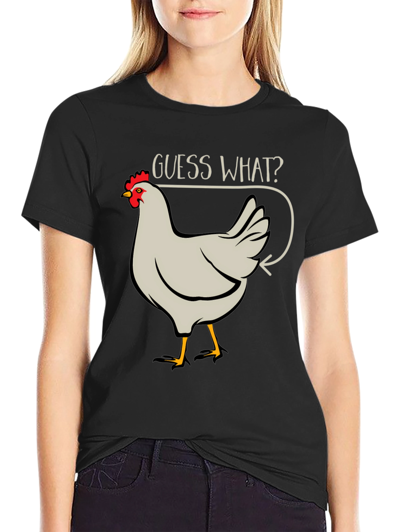 Black Guess What? Chicken Butt Men's Black T-Shirt view 2