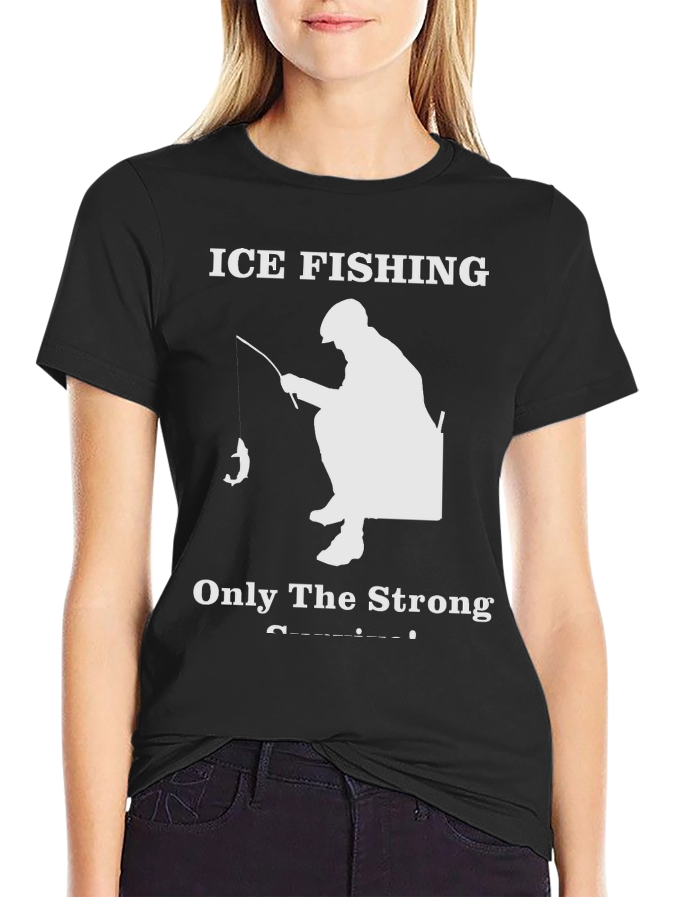 Black Ice Fishing T-Shirt - Only The Strong Survive! view 2
