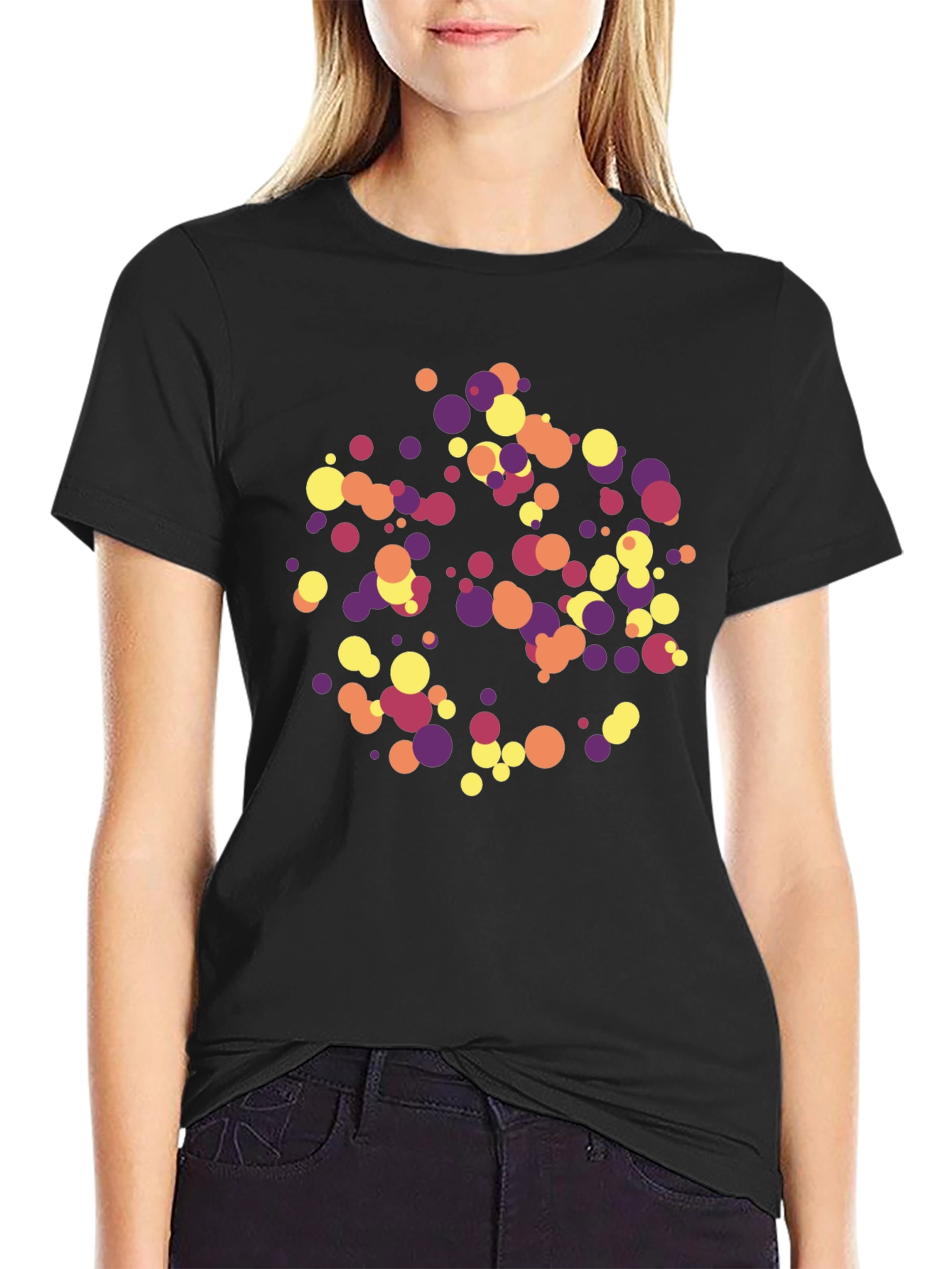 Black Abstract Circle Pattern Black T-Shirt view 2