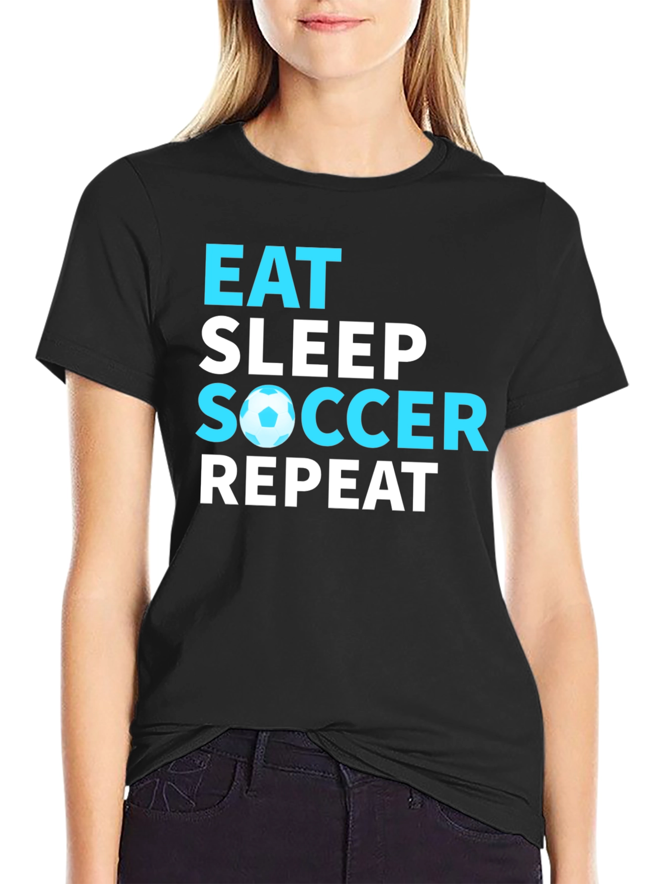 Black Eat Sleep Soccer Repeat Graphic T-Shirt view 2