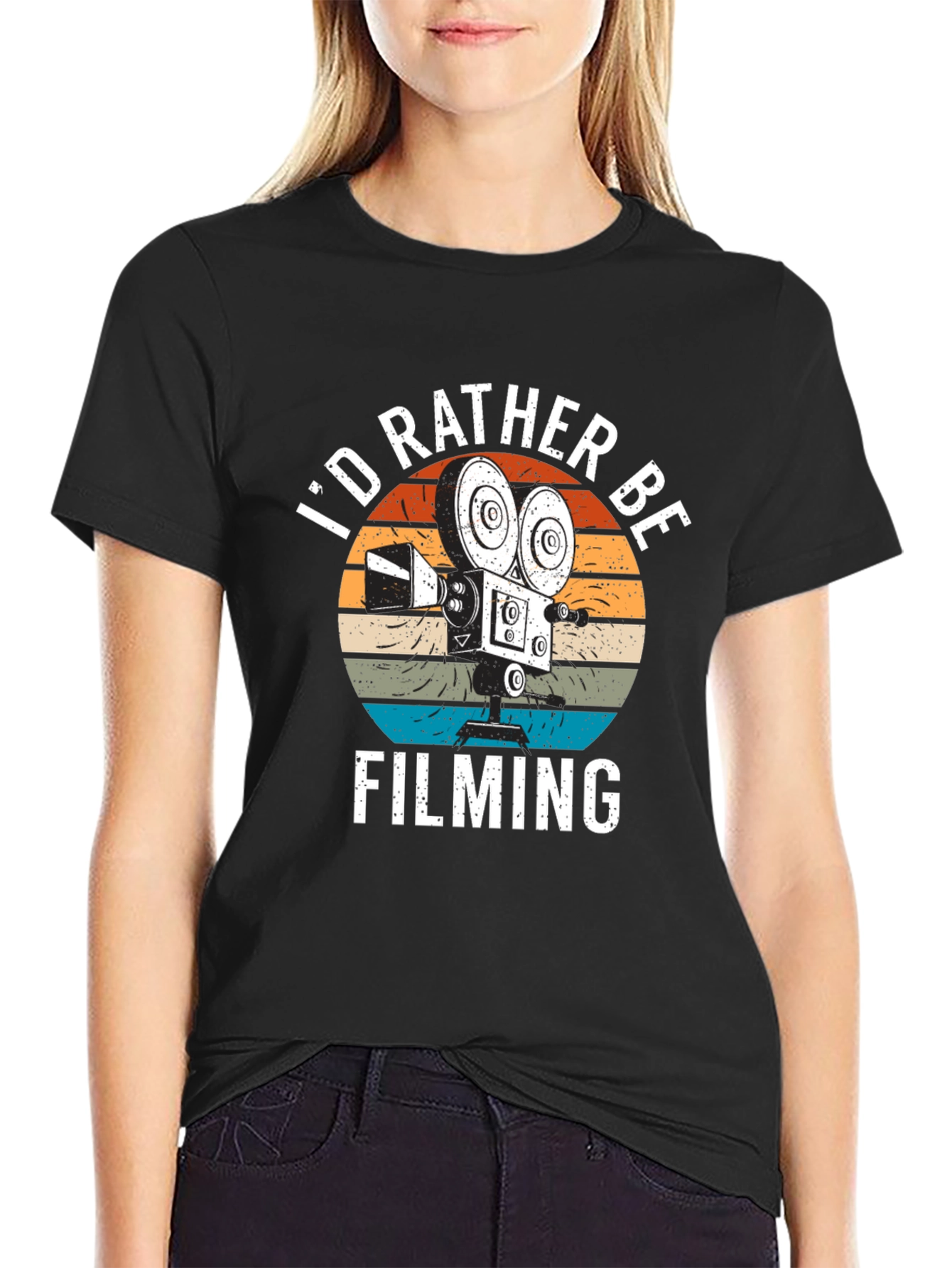 Black I'd Rather Be Filming T-Shirt | Movie Lover Gift view 2
