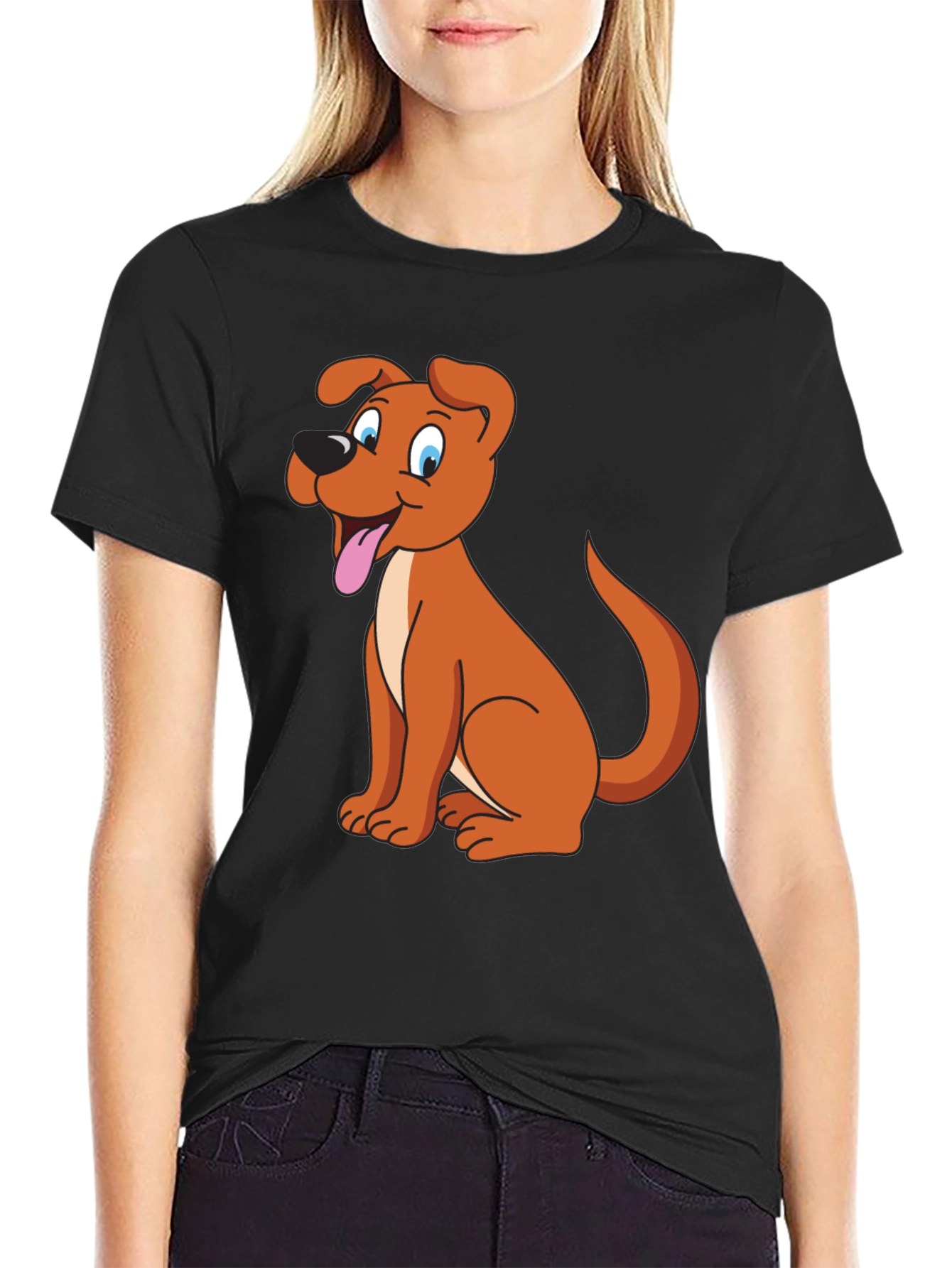 Black Cartoon Dog Graphic Tee - Black view 2