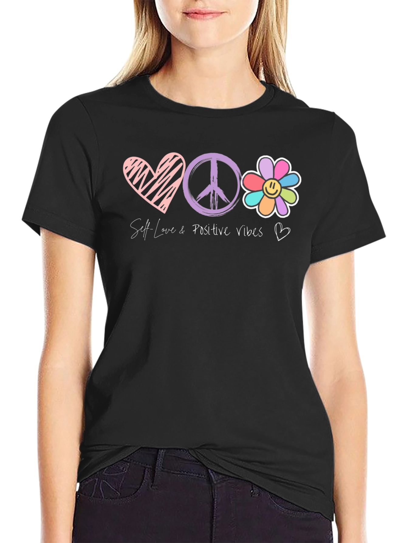 Black Self Love Positive Vibes Graphic Tee view 2