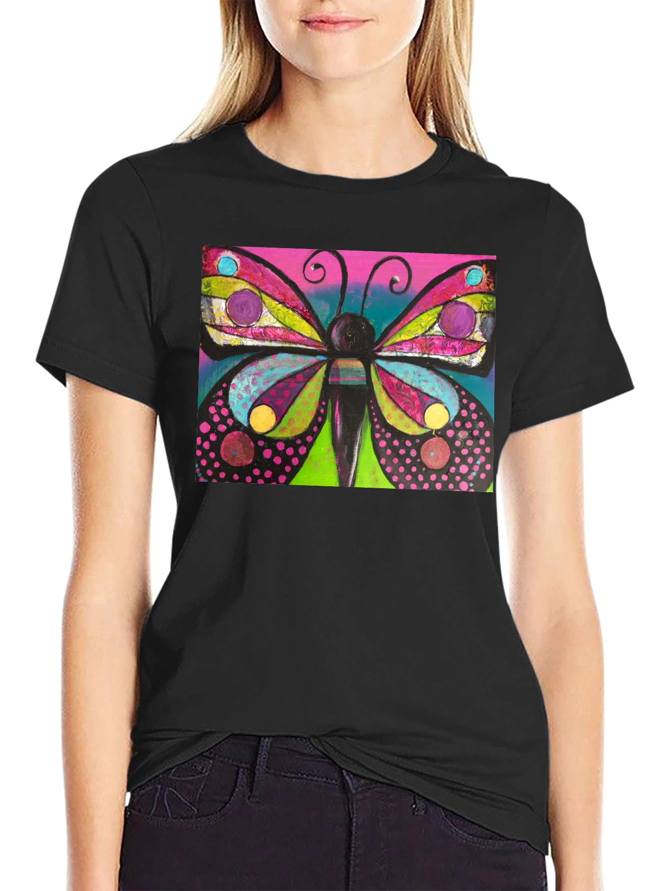 Black Butterfly Art Print Black T-Shirt view 2