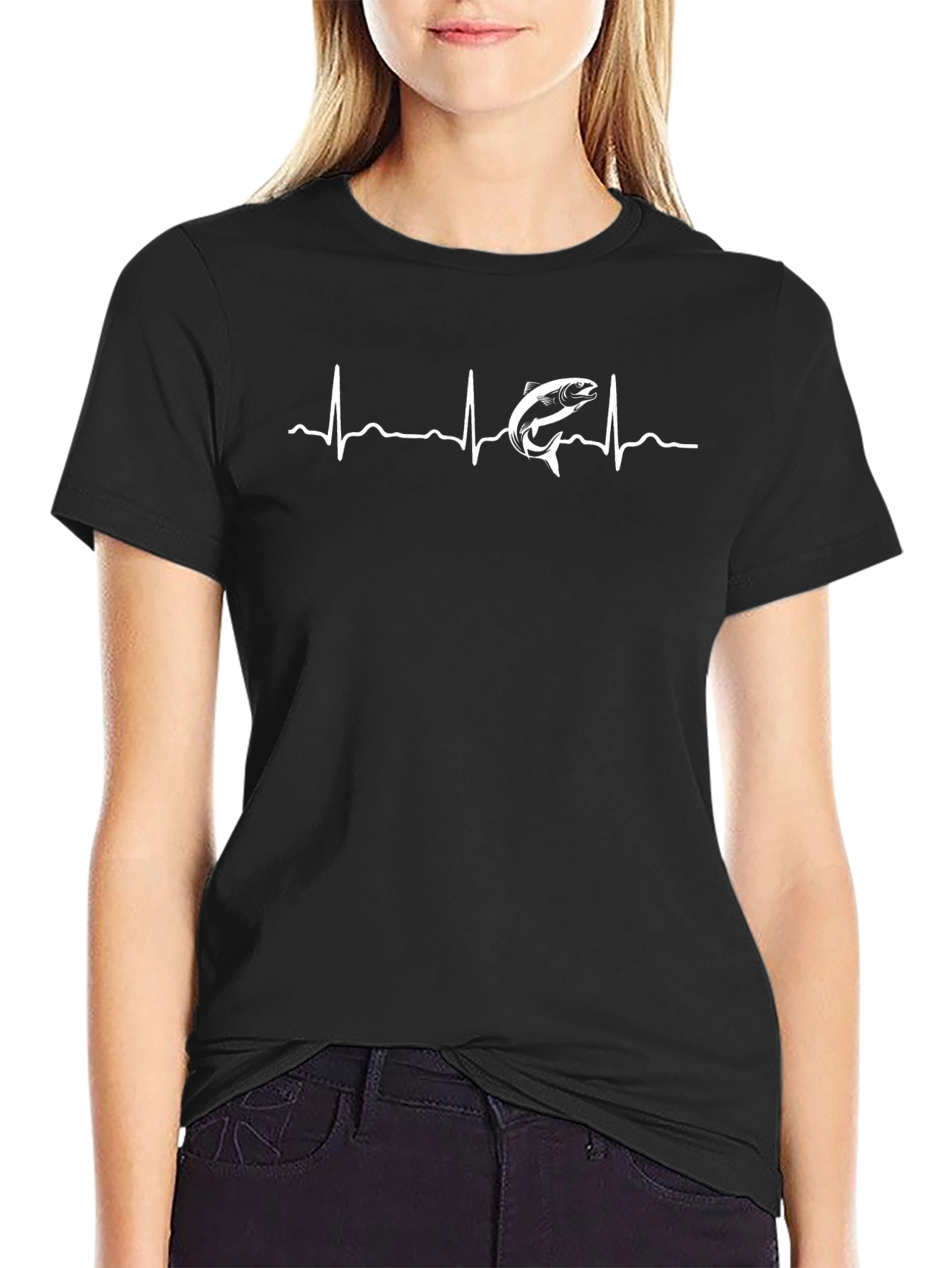 Black Fishing Heartbeat T-Shirt - Angler's Passion view 2