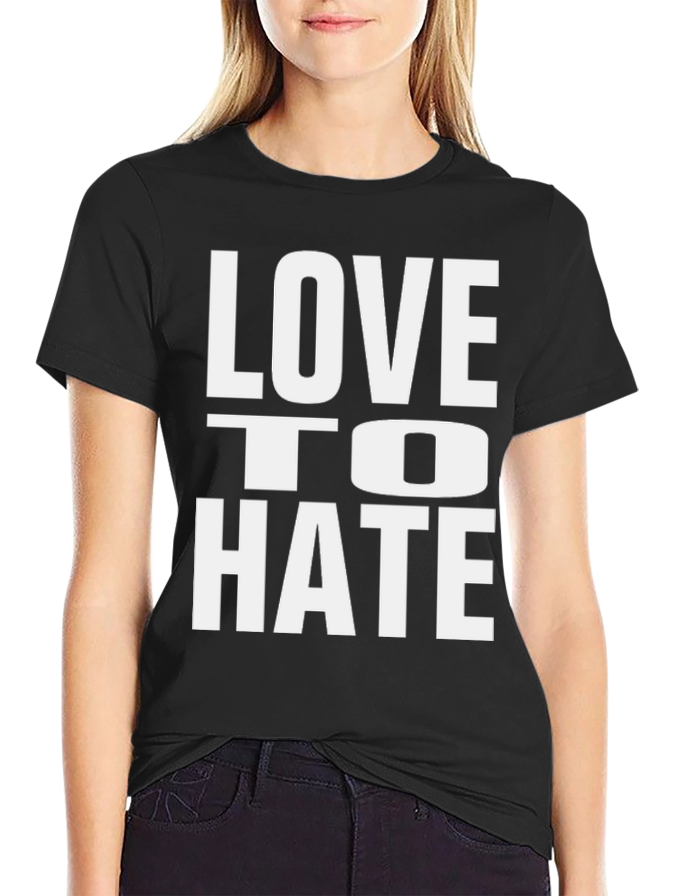 Black Love to Hate Graphic Tee - Bold Statement T-Shirt view 2