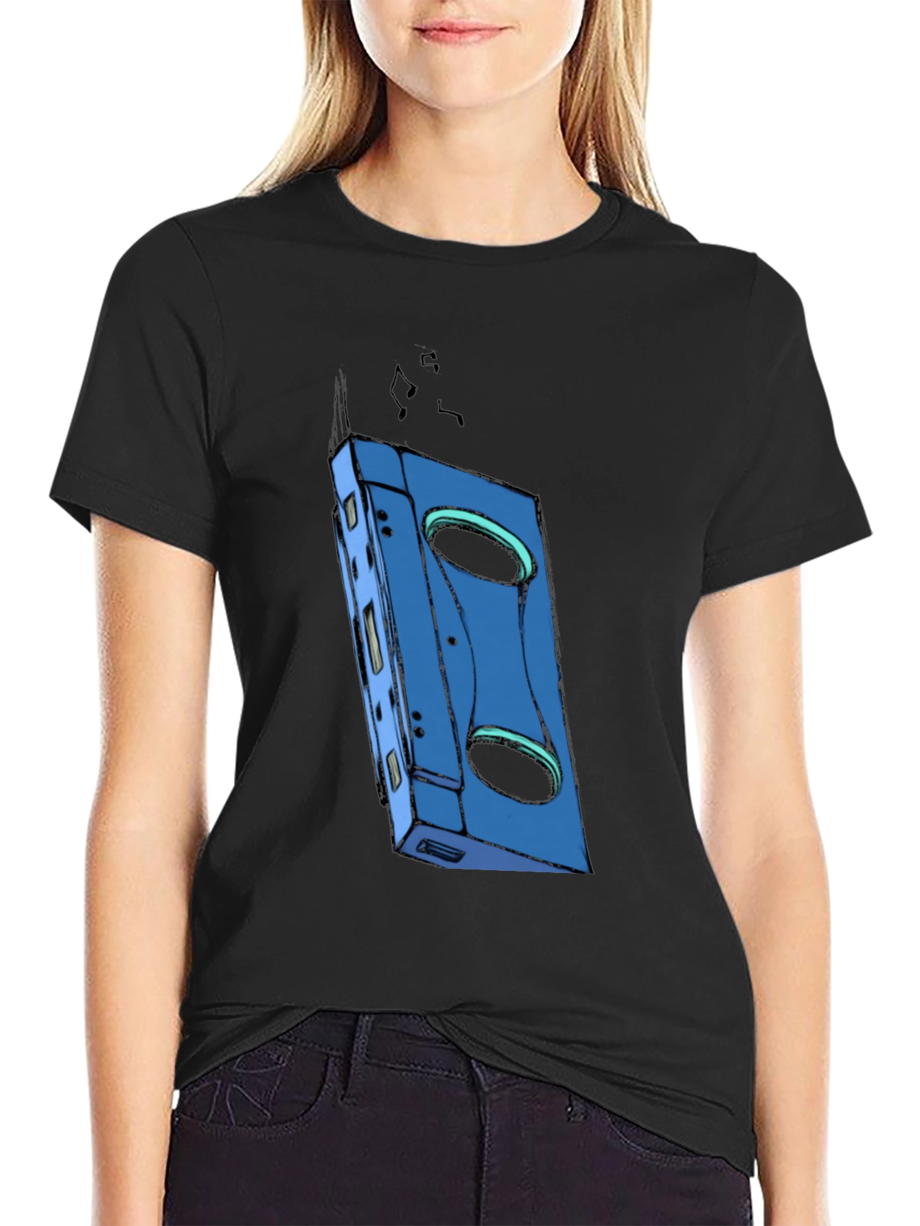 Black Retro Cassette Tape Graphic T-Shirt - Music Lover Tee view 2
