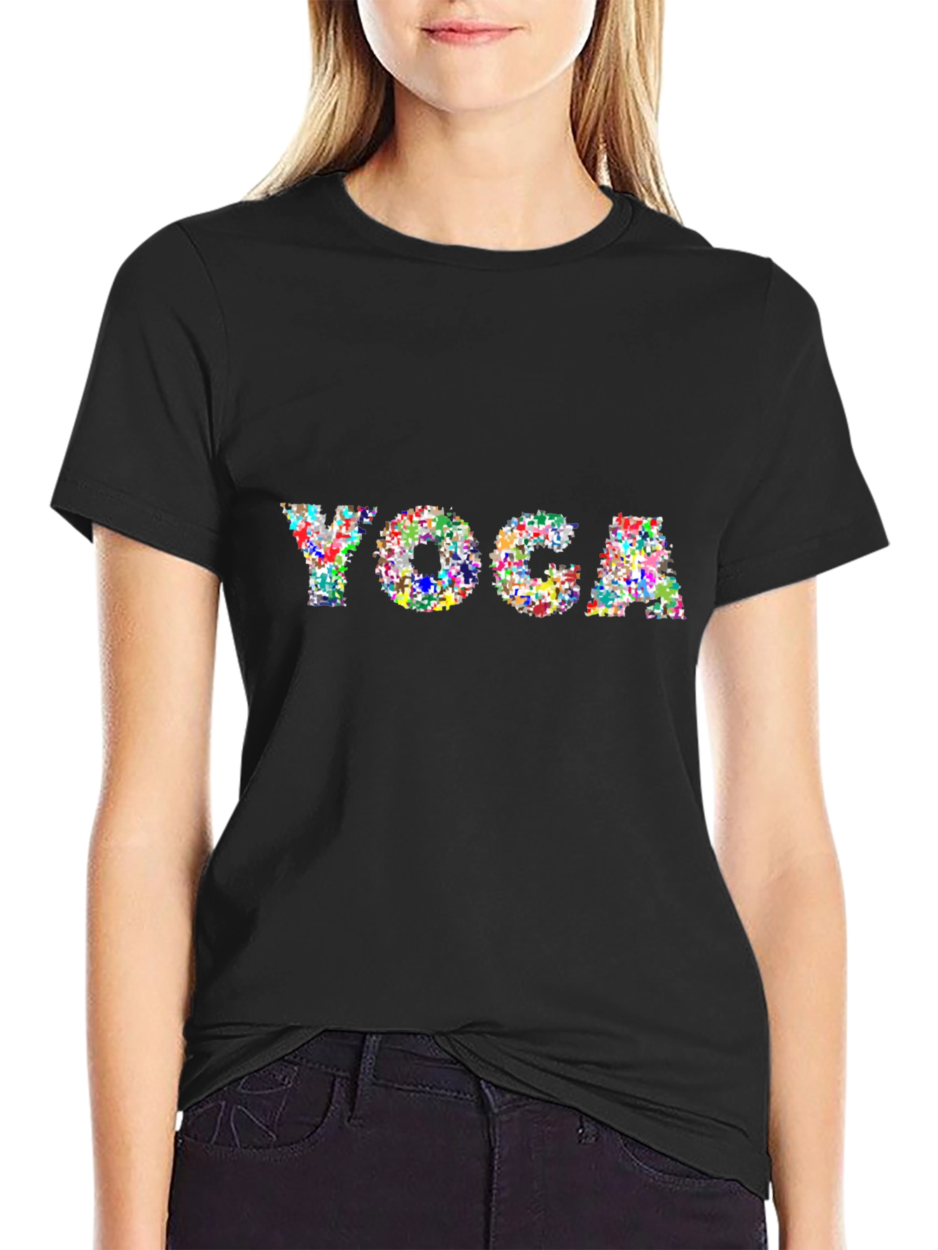Black Colorful Yoga Tee - Relax in Style view 2