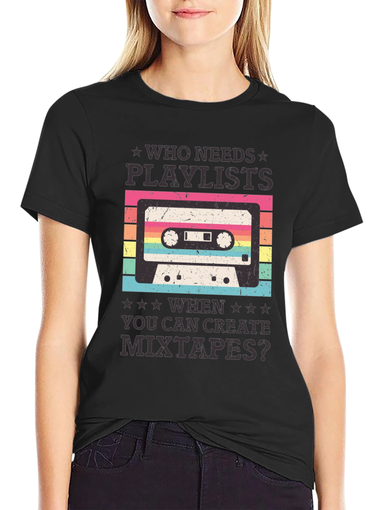 Black Retro Mixtape Graphic Tee - Who Needs Playlists? view 2