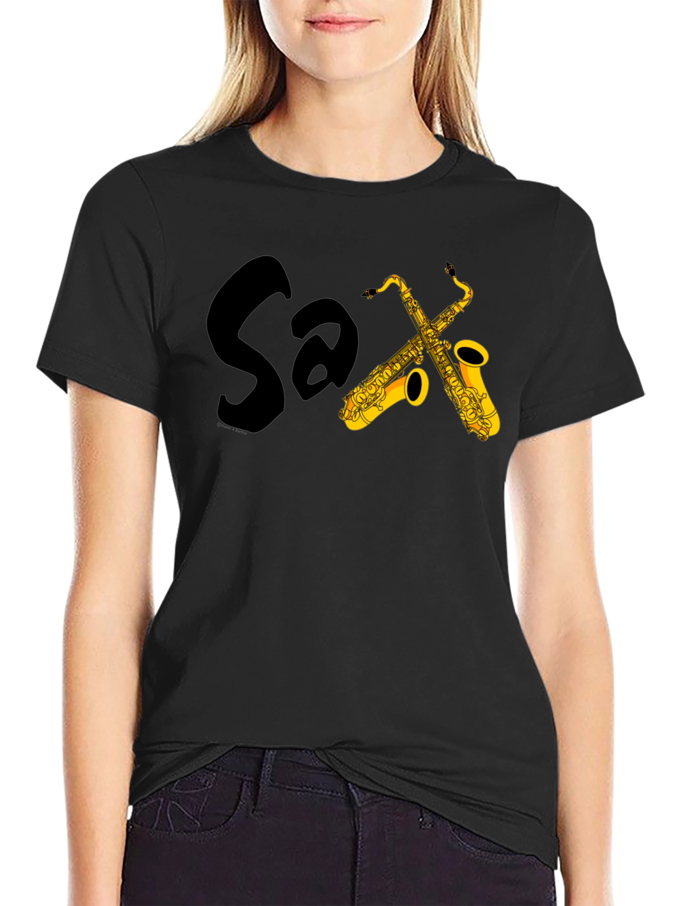 Black Saxophone T-Shirt - Cool Musician Tee view 2