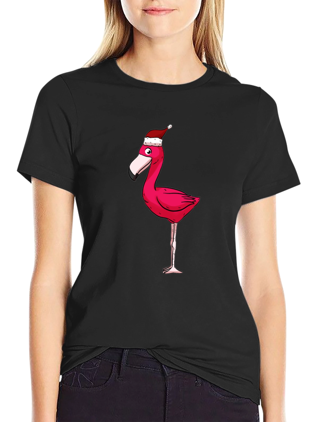 Black Festive Flamingo Graphic Tee view 2