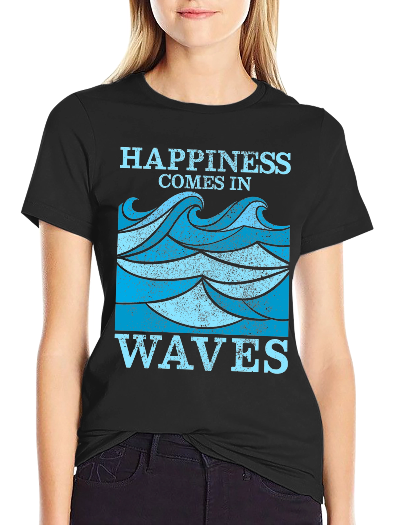 Black Happiness Comes in Waves Graphic Tee view 2