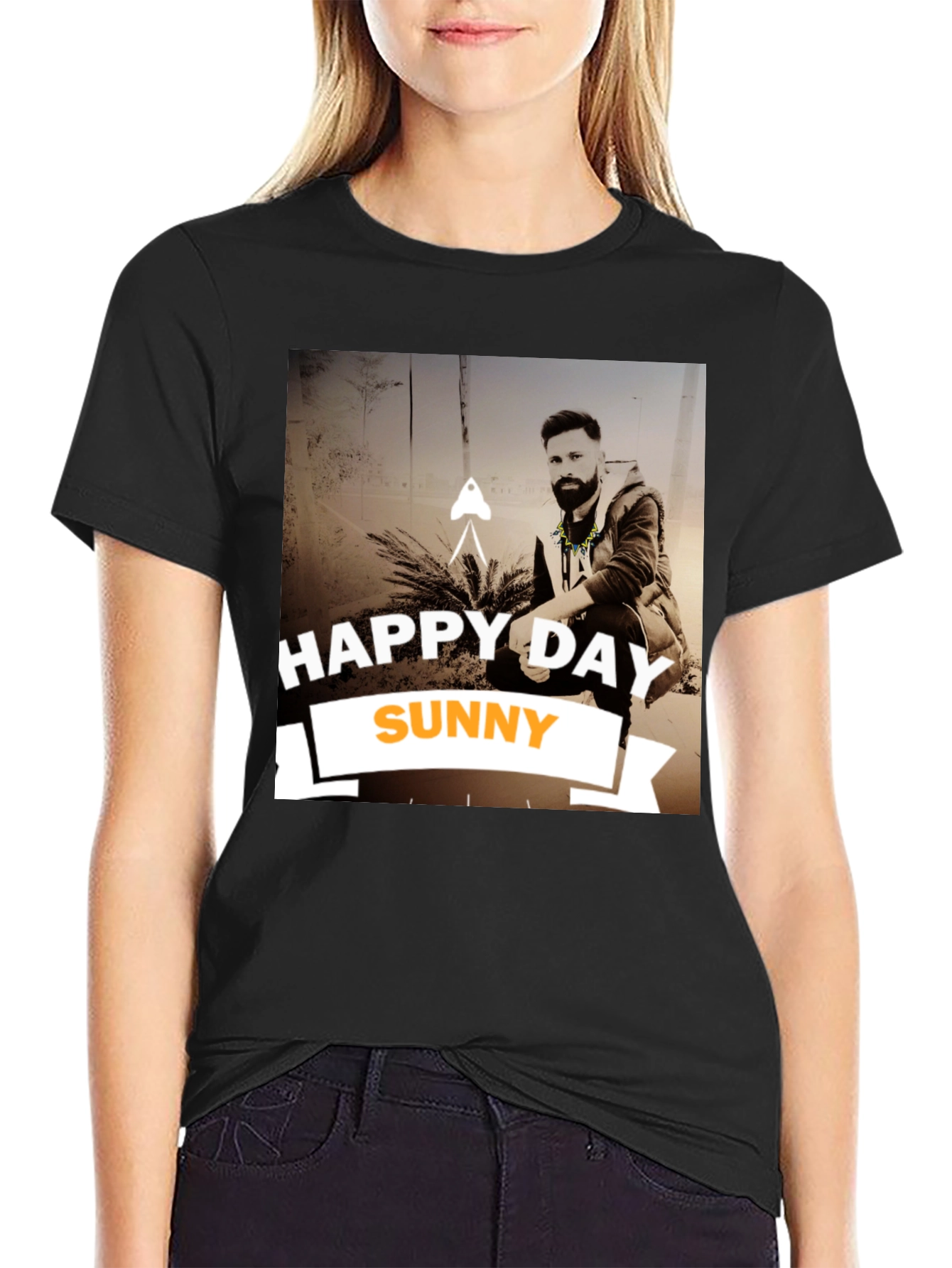 Black Happy Day Sunny Black Graphic T-Shirt view 2