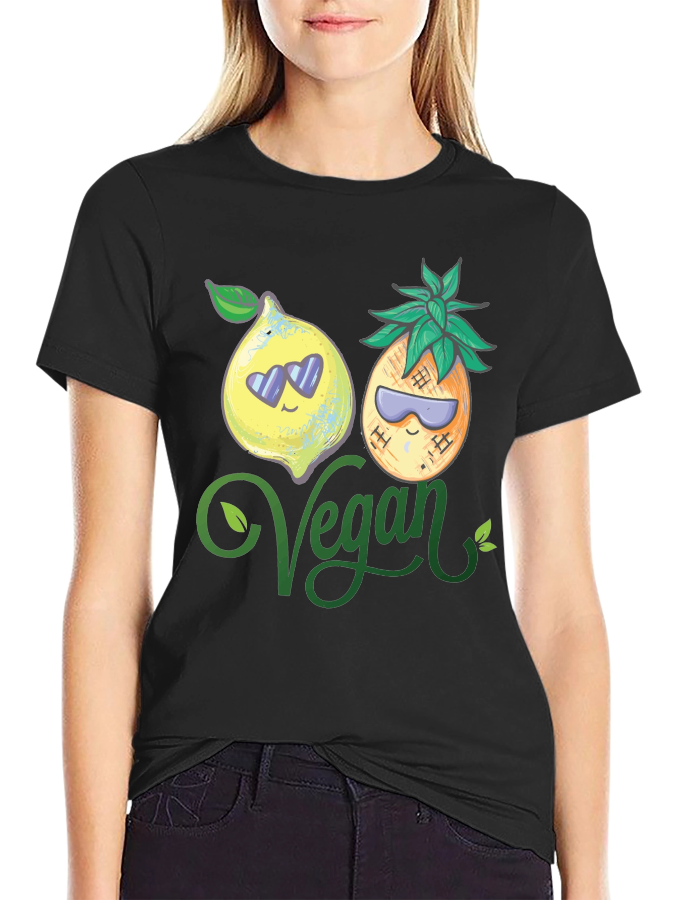 Black Vegan Lemon Pineapple Graphic Tee view 2