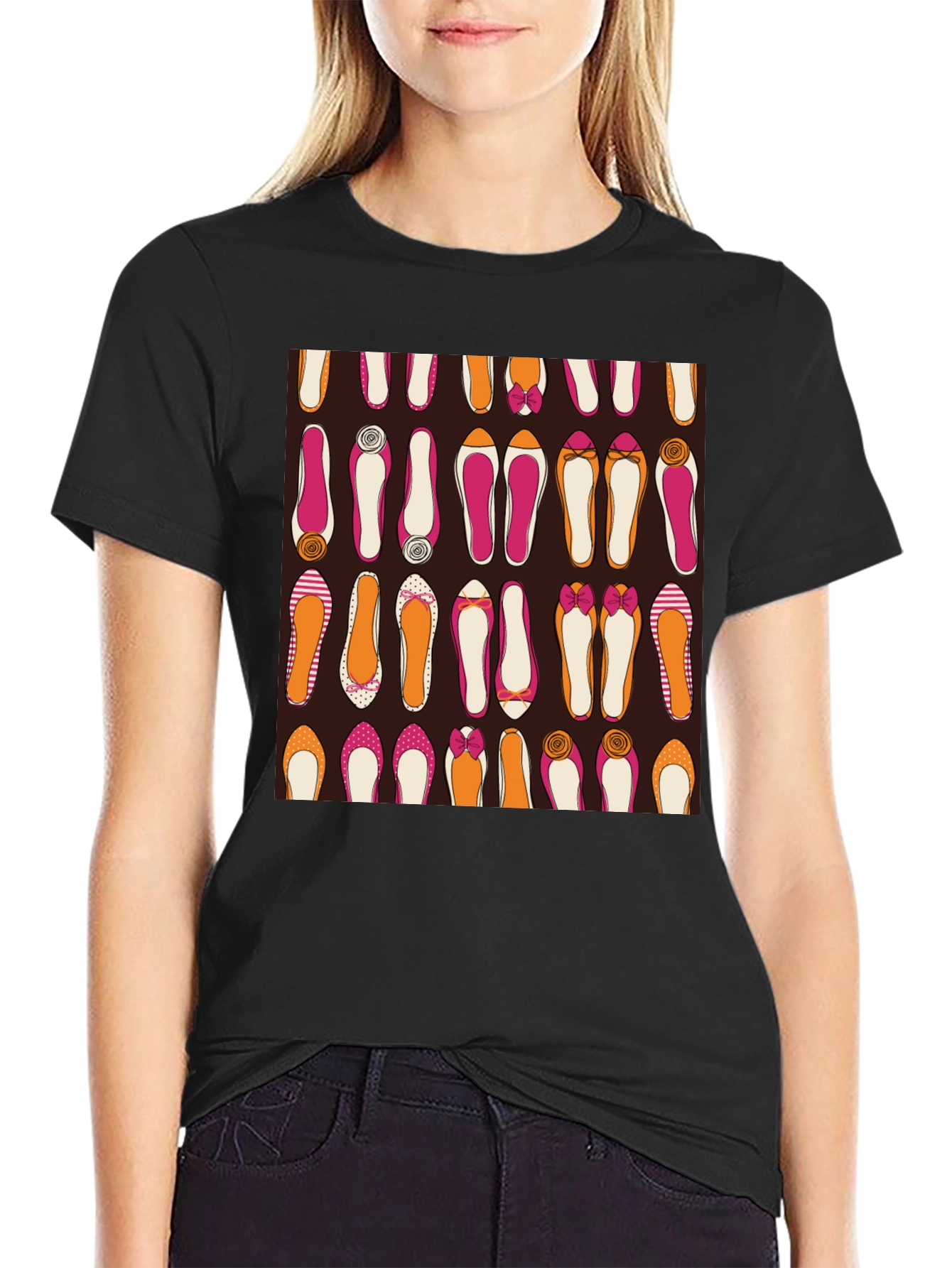 Black Stylish Shoes Pattern Graphic Tee view 2