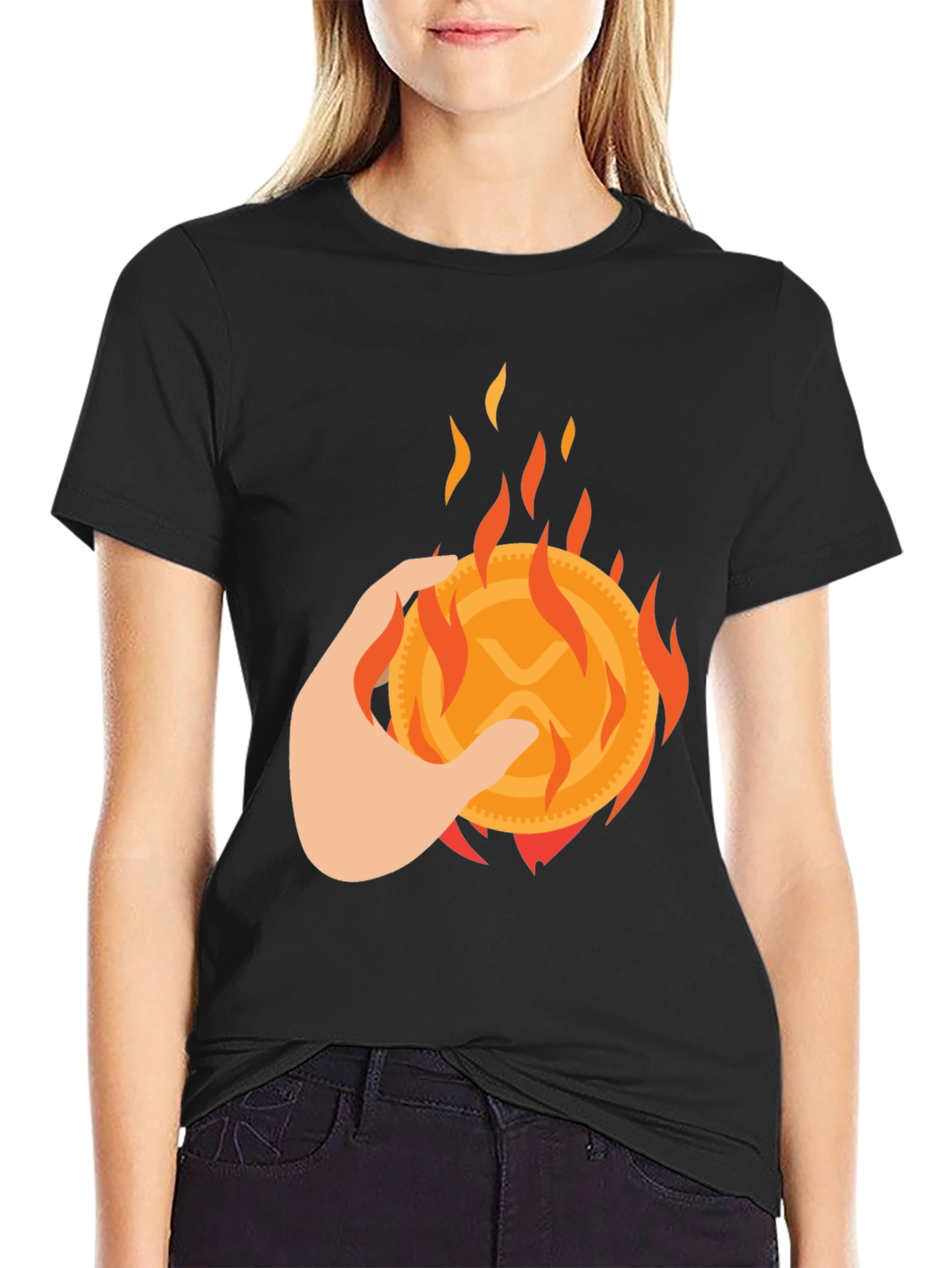 Black Burning XRP Crypto T-Shirt view 2