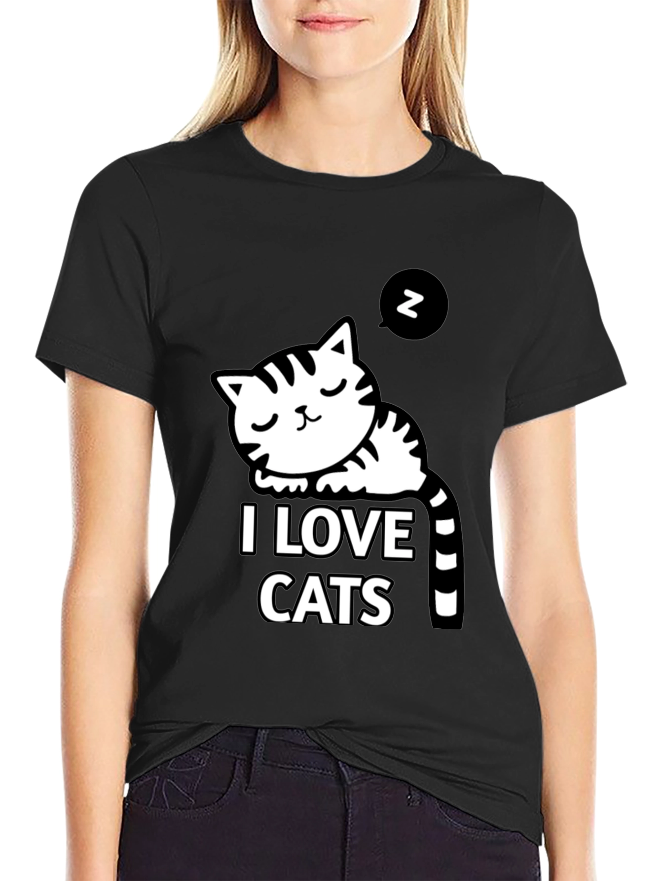 Black I Love Cats Black Graphic T-Shirt view 2