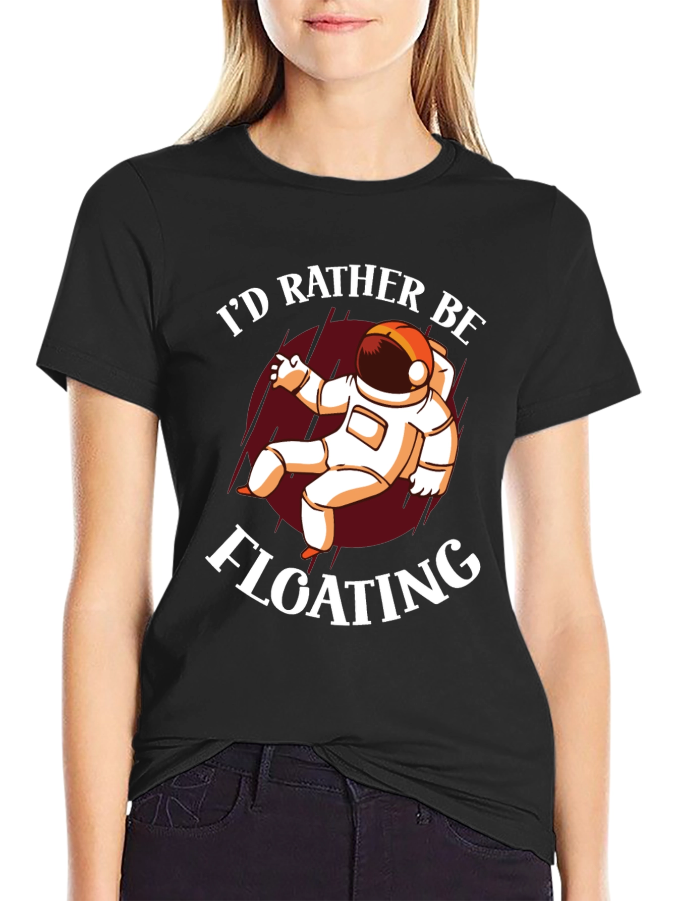 Black I'd Rather Be Floating Astronaut Graphic Tee view 2