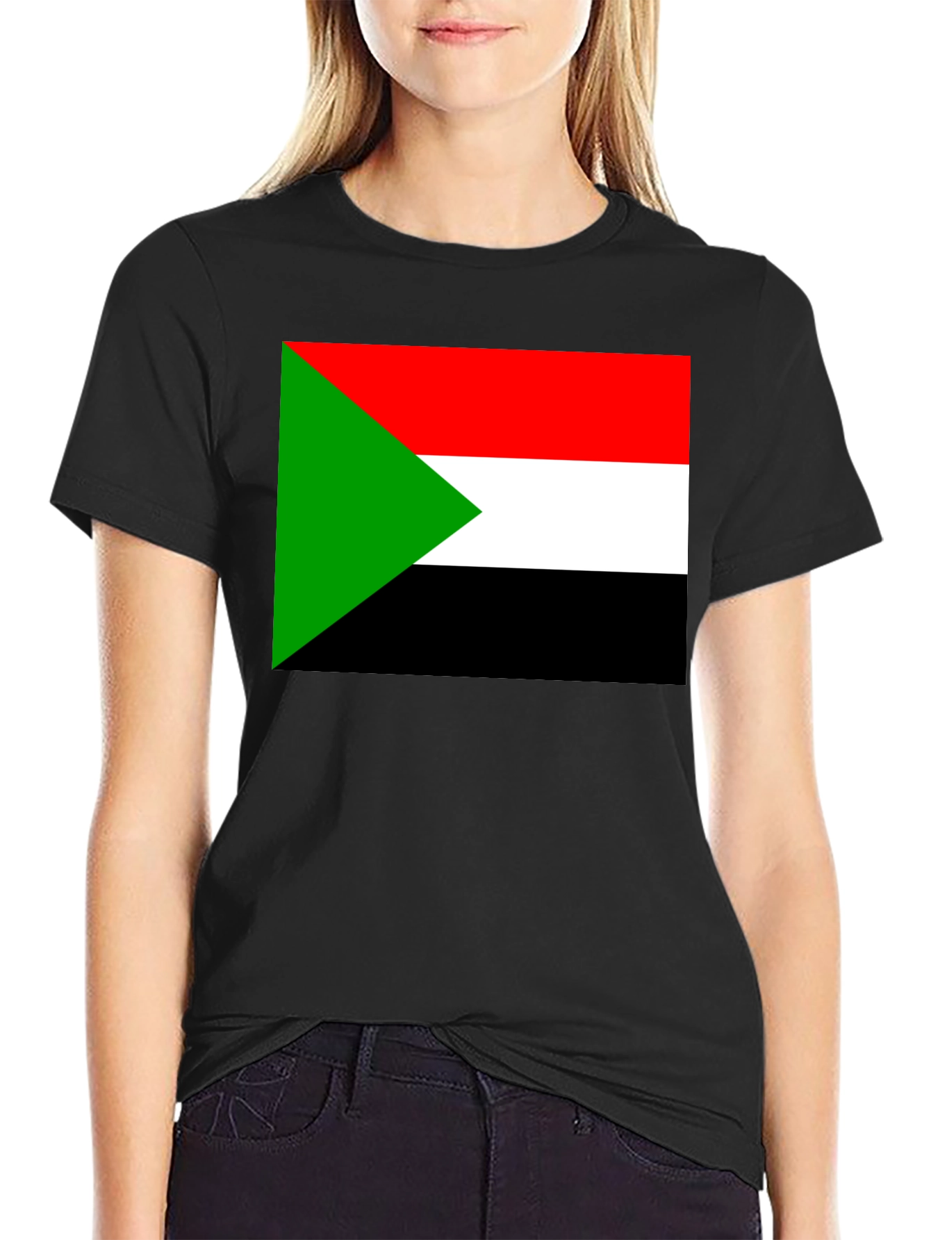 Black Sudan Flag T-Shirt - Black Cotton Tee view 2